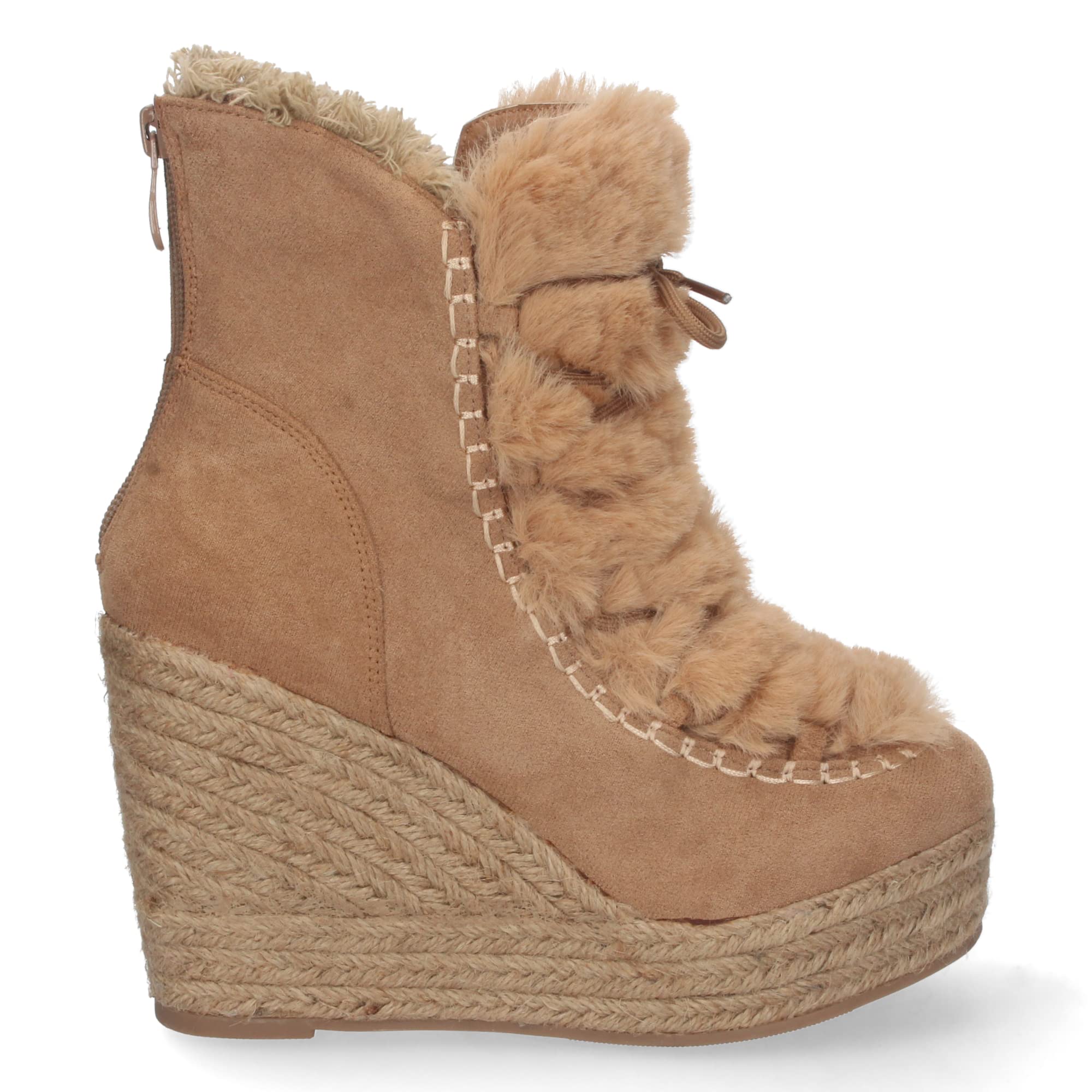 shoes&blues.es Botin de Cuna para Mujer, Forrado de Yute, Estampado Liso, Pelo en el Empeine, y Cierre de Cremallera, Otono Invierno 2022