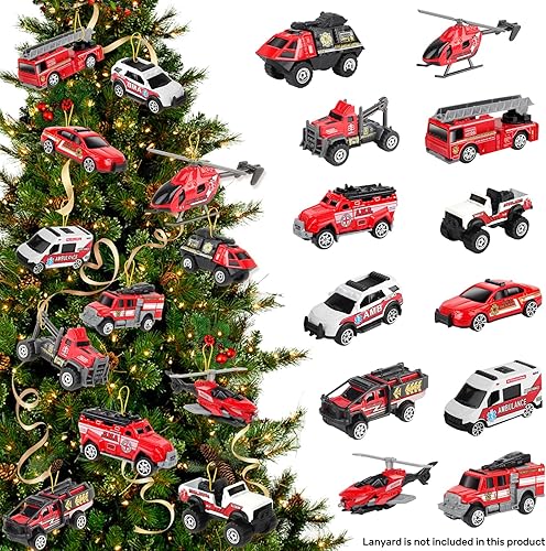 Miniatura 2 de Oriate Fire Truck Vehicle Toys with Flatbed Trailer &amp; Various Traffic Road Signs, Diecast Firetruck for 3 4 5 6 7 Year Old Boys - Ambulance,