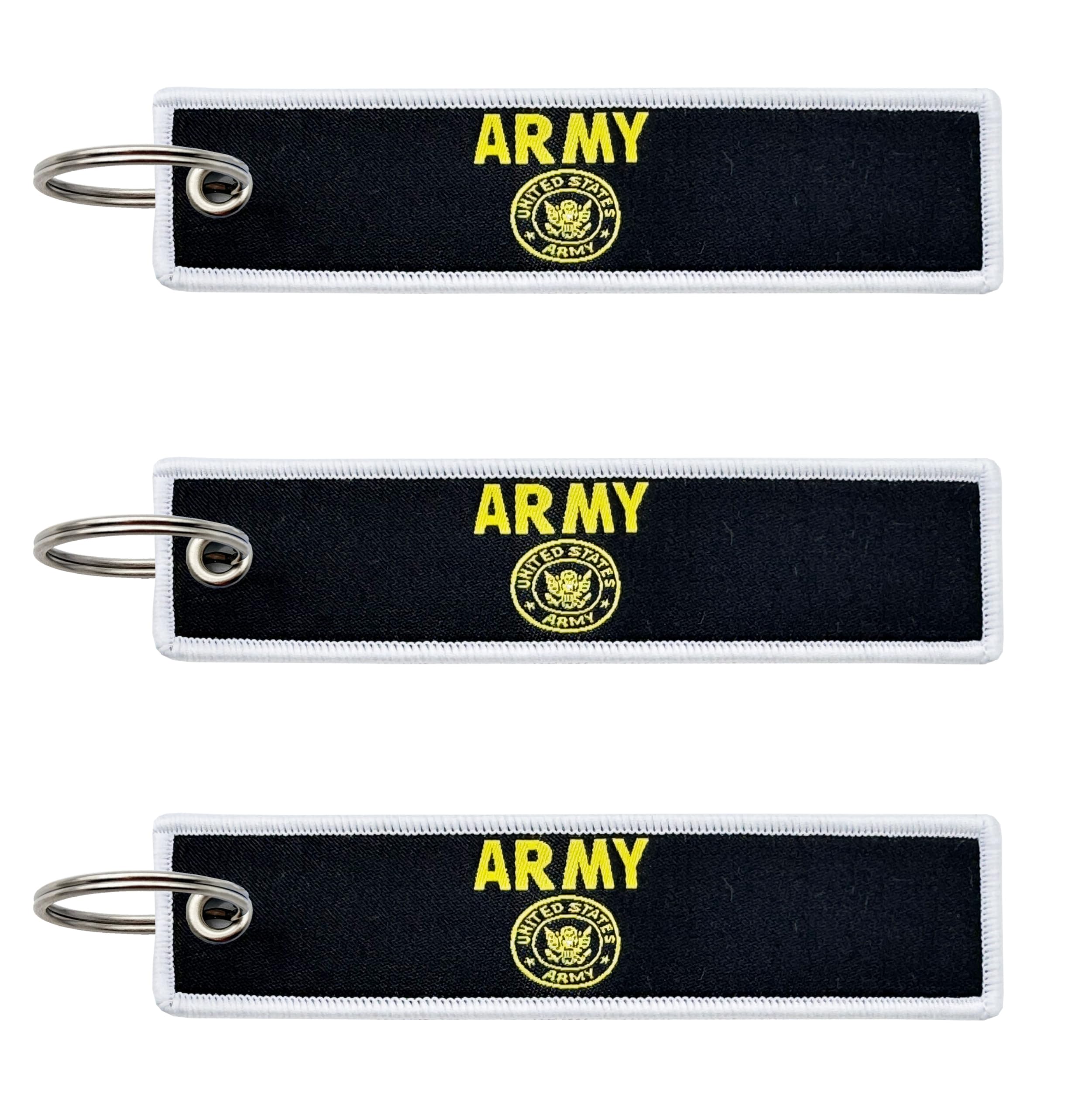 3 Pcs US Army Gold Crest Military Flag Keychain,Woven label Key Chains for Car Keys,Fabric Key Chains Men and Women,Used for Various Decorations.
