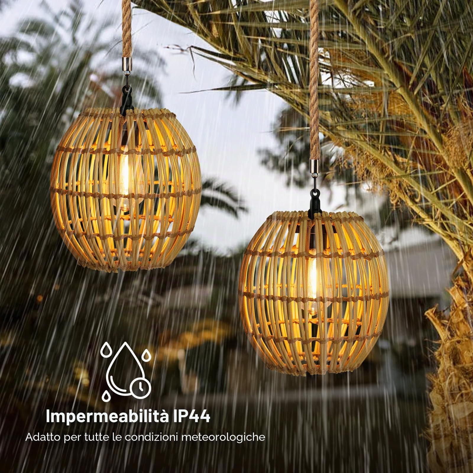 Lampade solari per esterni, da appendere, 2 pezzi, per esterni, resistenti alle intemperie, con corda, lampada solare da appendere per esterni, giardino, decorazione solare, lampada a sospensione per