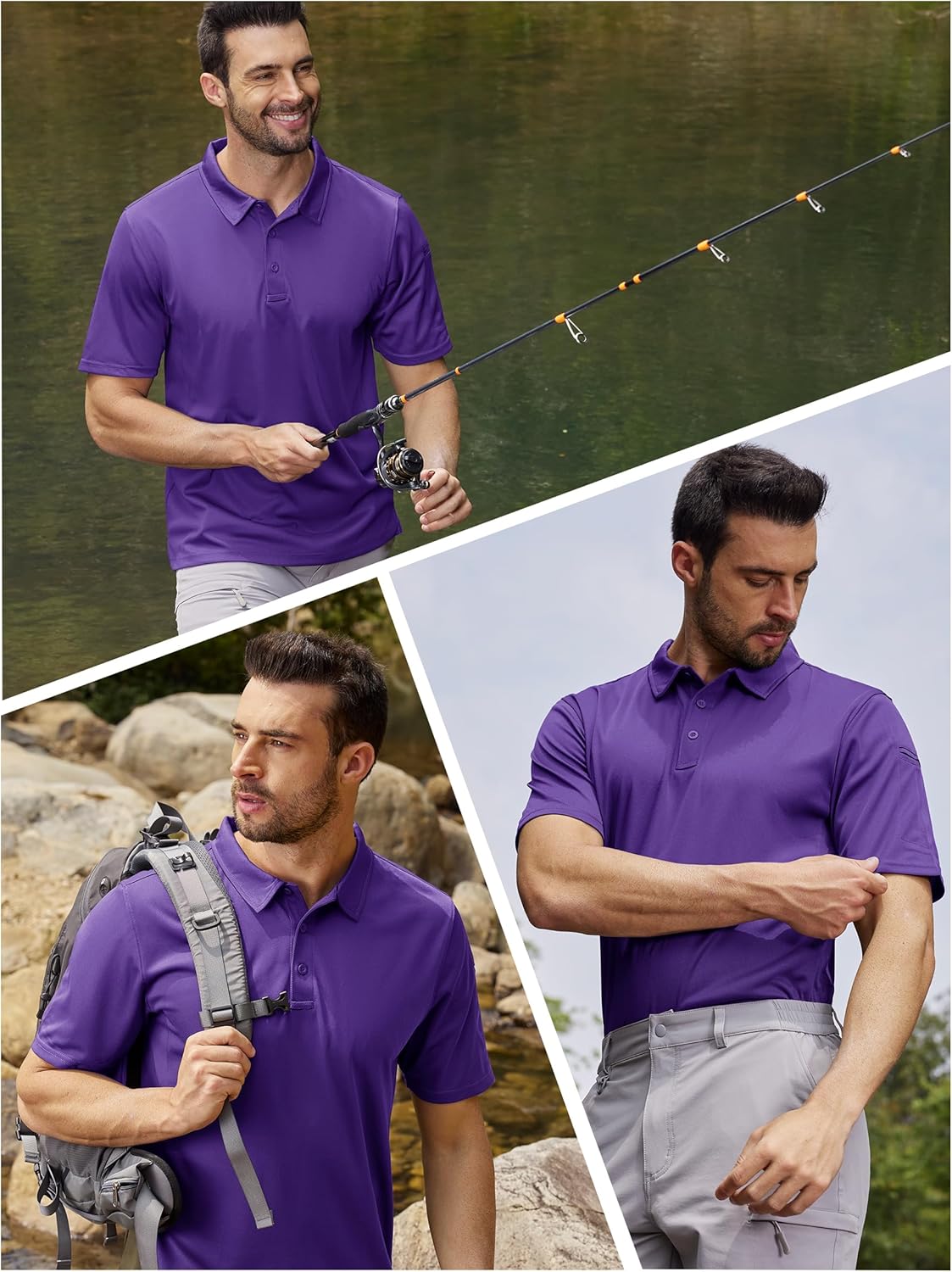 TACVASEN Mens Polo Shirts Short Sleeve Quick Dry Collared Shirt Performance Pique Polos for Athletic Tactical Golf Work