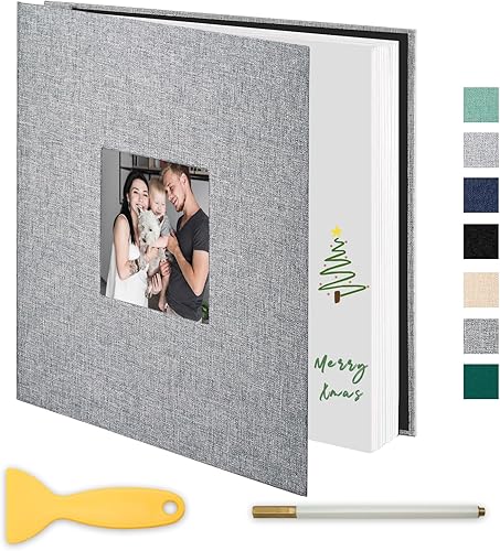 Álbum de fotos autoadhesivo, páginas grandes, libro de recortes de lino, con capacidad para fotos de 2 x 3, 4 x 6, 5 x 7, 8 x 10 pulgadas, para