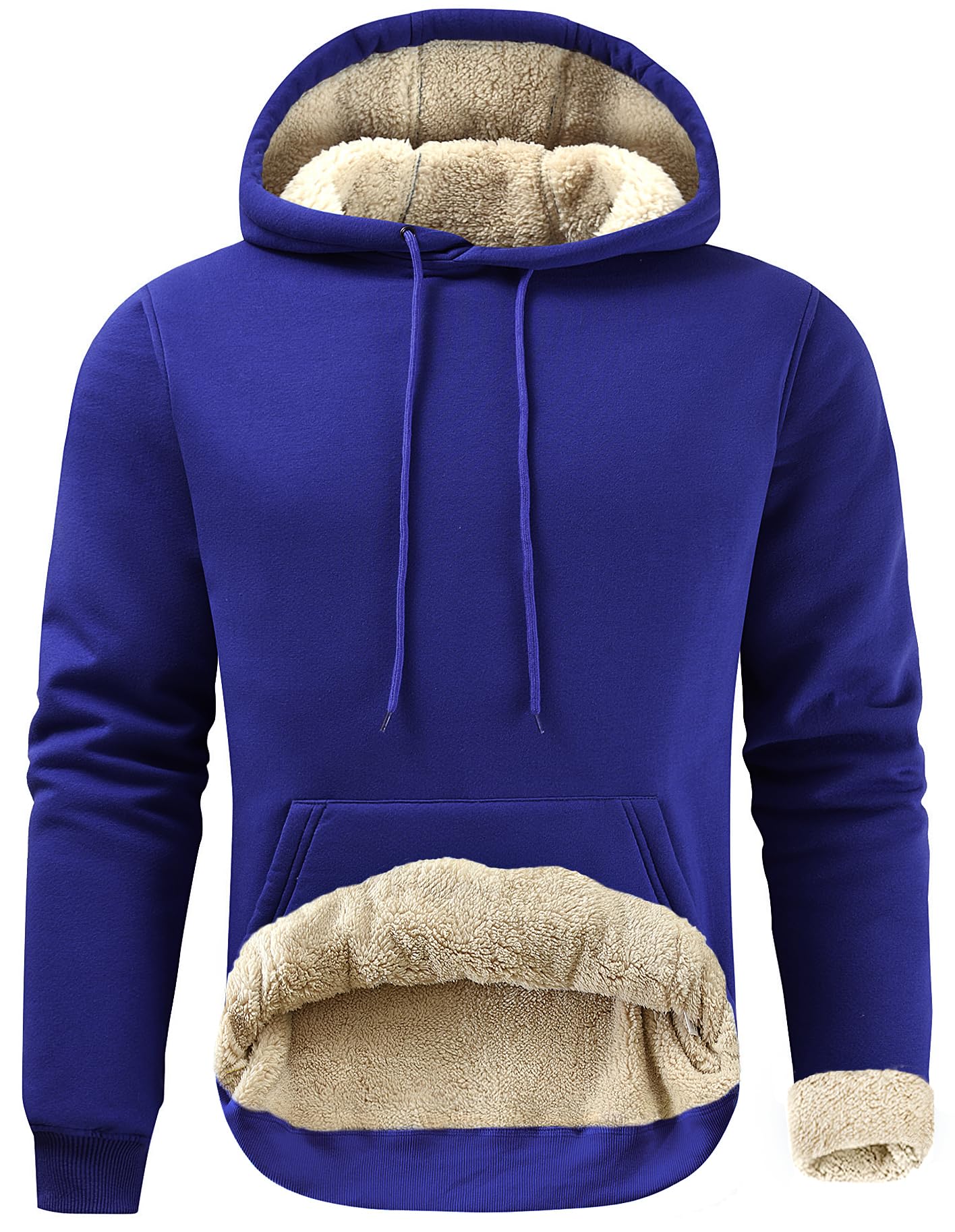 Men's Cotton Fleece Pullover Hoodie Sherpa Warm Hooded Sweatshirt