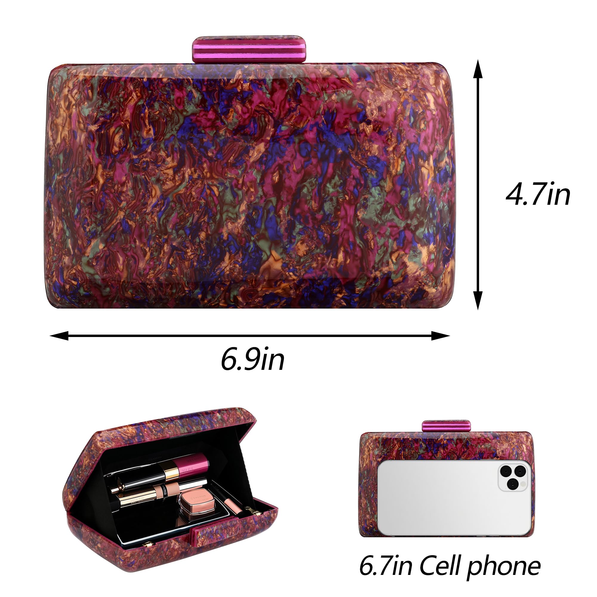 Women’s Evening Clutch Acrylic Clutch Purses for Women WeddFormal Evening Purses with Gold Chain for Wedding Prom Dress Bag (Purple)