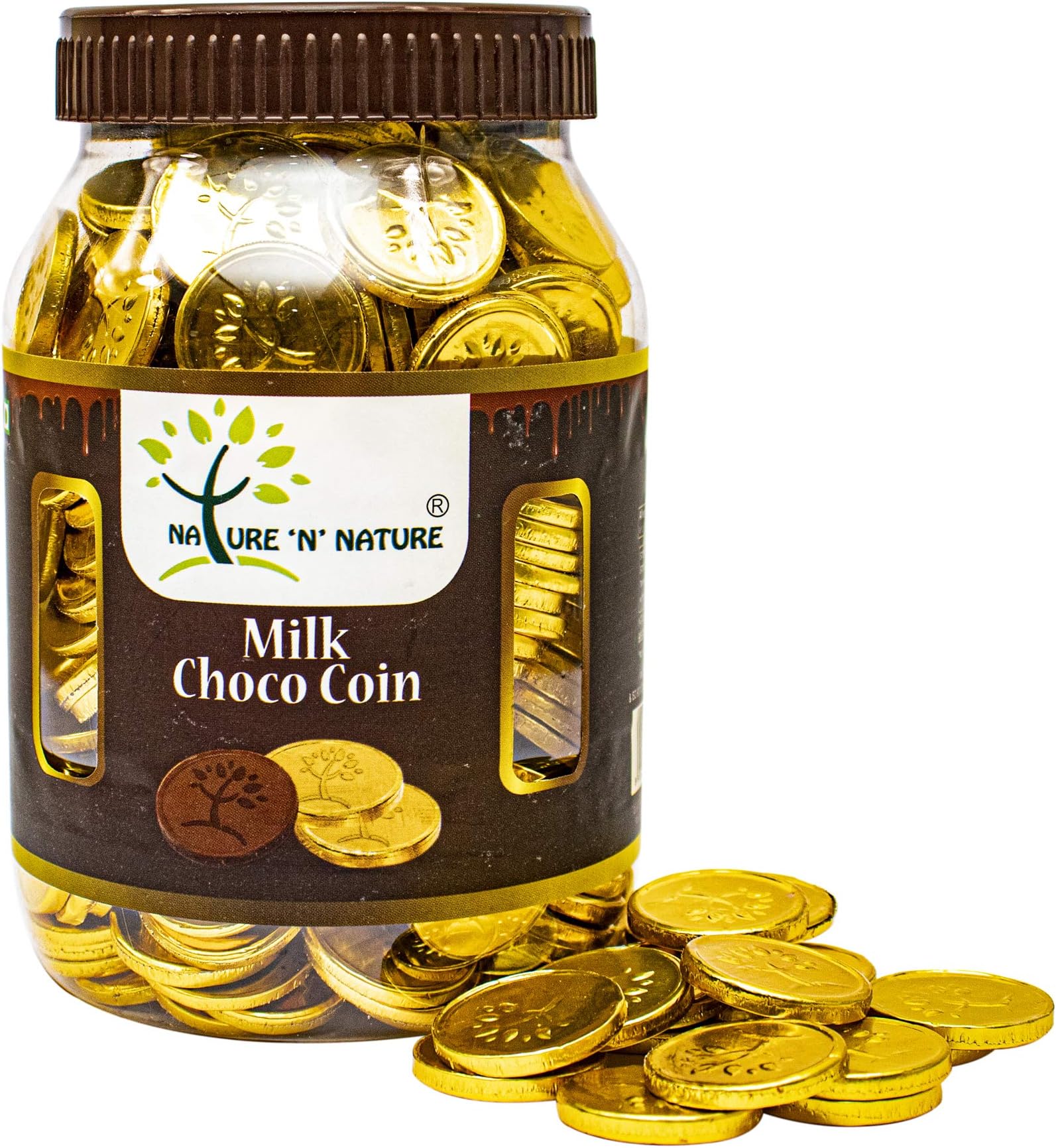 NATURE 'N' NATURE Gold Coin Milk Chocolates, 720 GMS Pet Jar Gift Pack, 300pcs, Coin Chocolate Gifts for Holi, Rakhi, Diwali, Anniversary, Birthday, Christmas, Celebration, Valentines