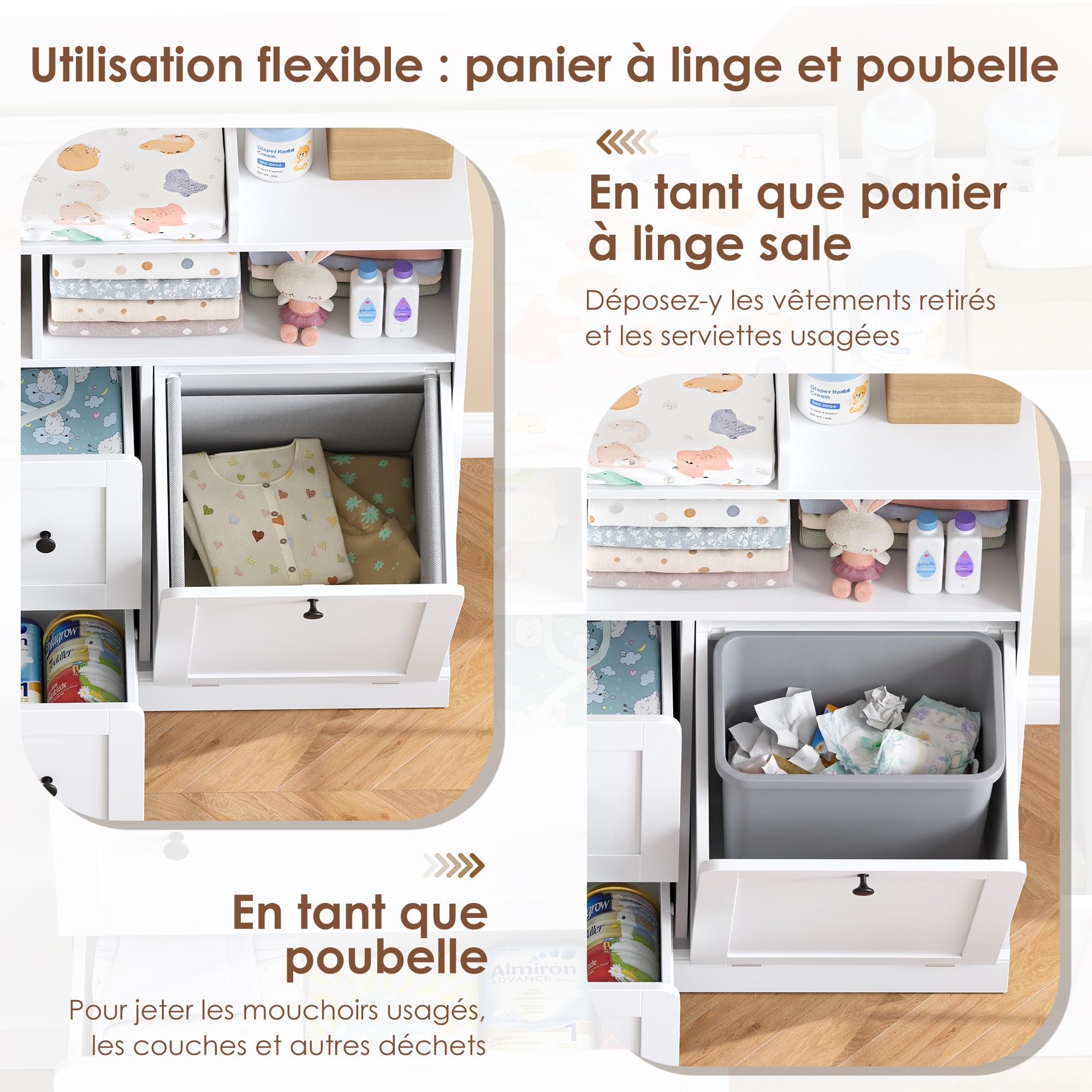 FOREHILL Table à Langer avec Panier à Linge, Commode a Langer Bebe, 120 cm