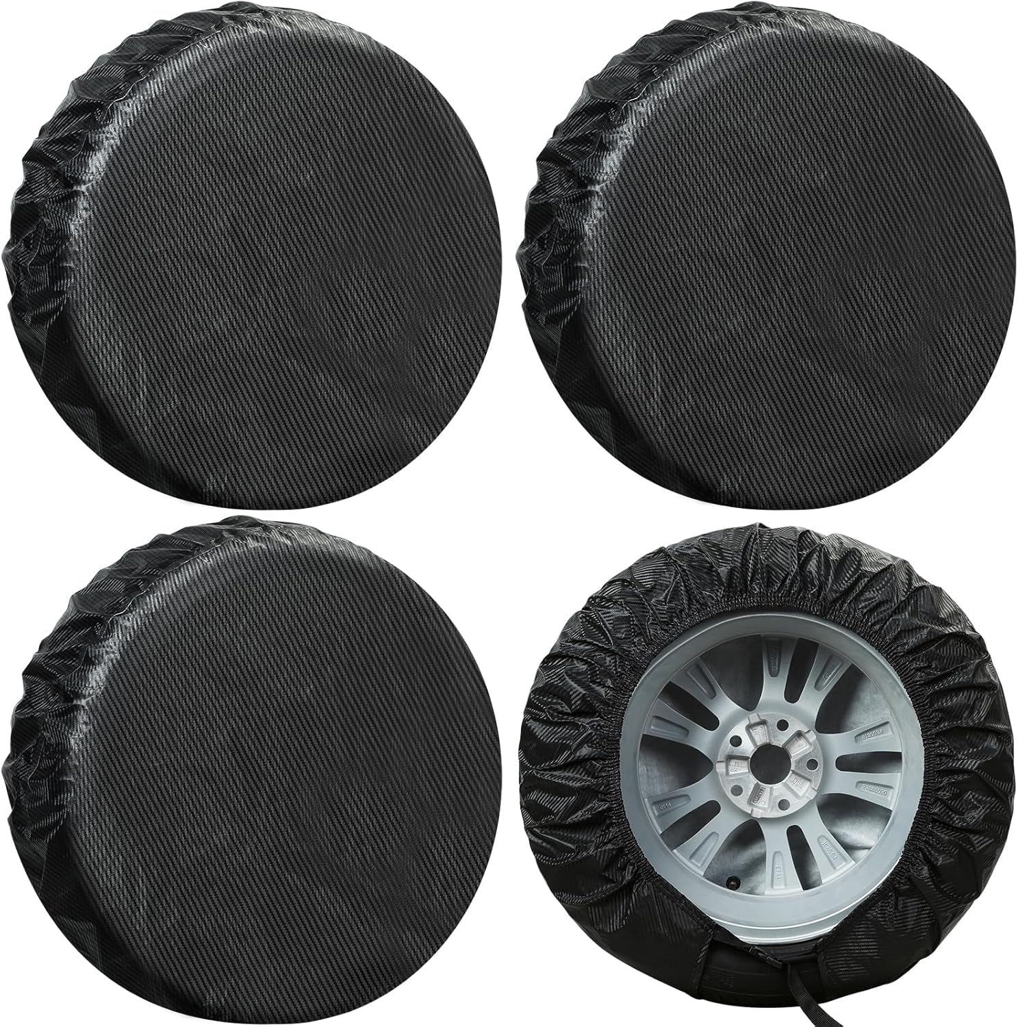 Season Guard Reifenabdeckungen, 4 Stück, Reifenradschutz für LKW, SUV, Anhänger, Camper, Wohnmobil, Kohlefaser, Ersatzreifenabdeckung, Sonne, Regen, Schnee, universal, passend für Reifendurchmesser