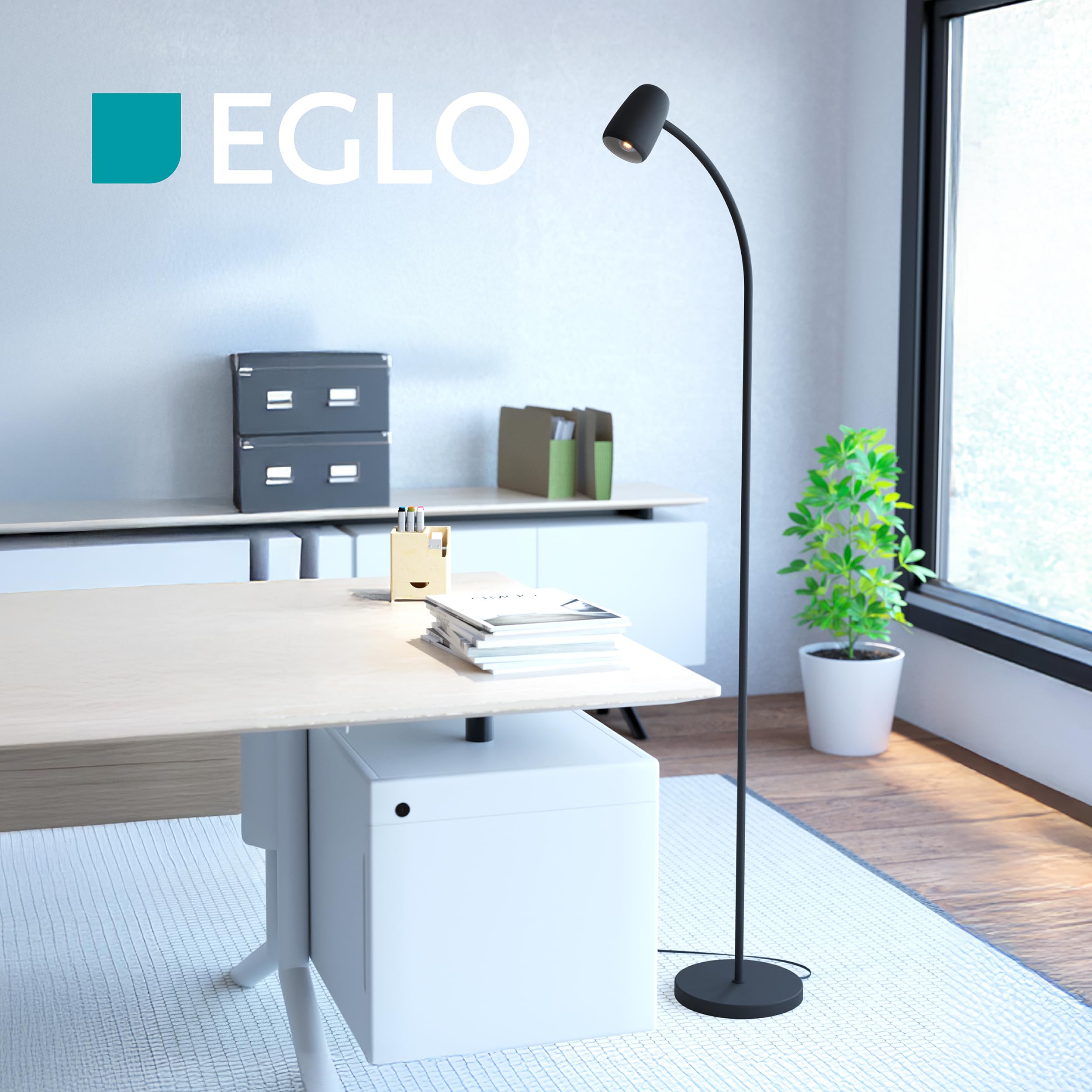 EGLO Stehlampe Carlo, Lampe Wohnzimmer mit Flexarm | Standleuchte schwenkbar aus Metall in Schwarz, Leselampe mit E14 Fassung, H 170 cm