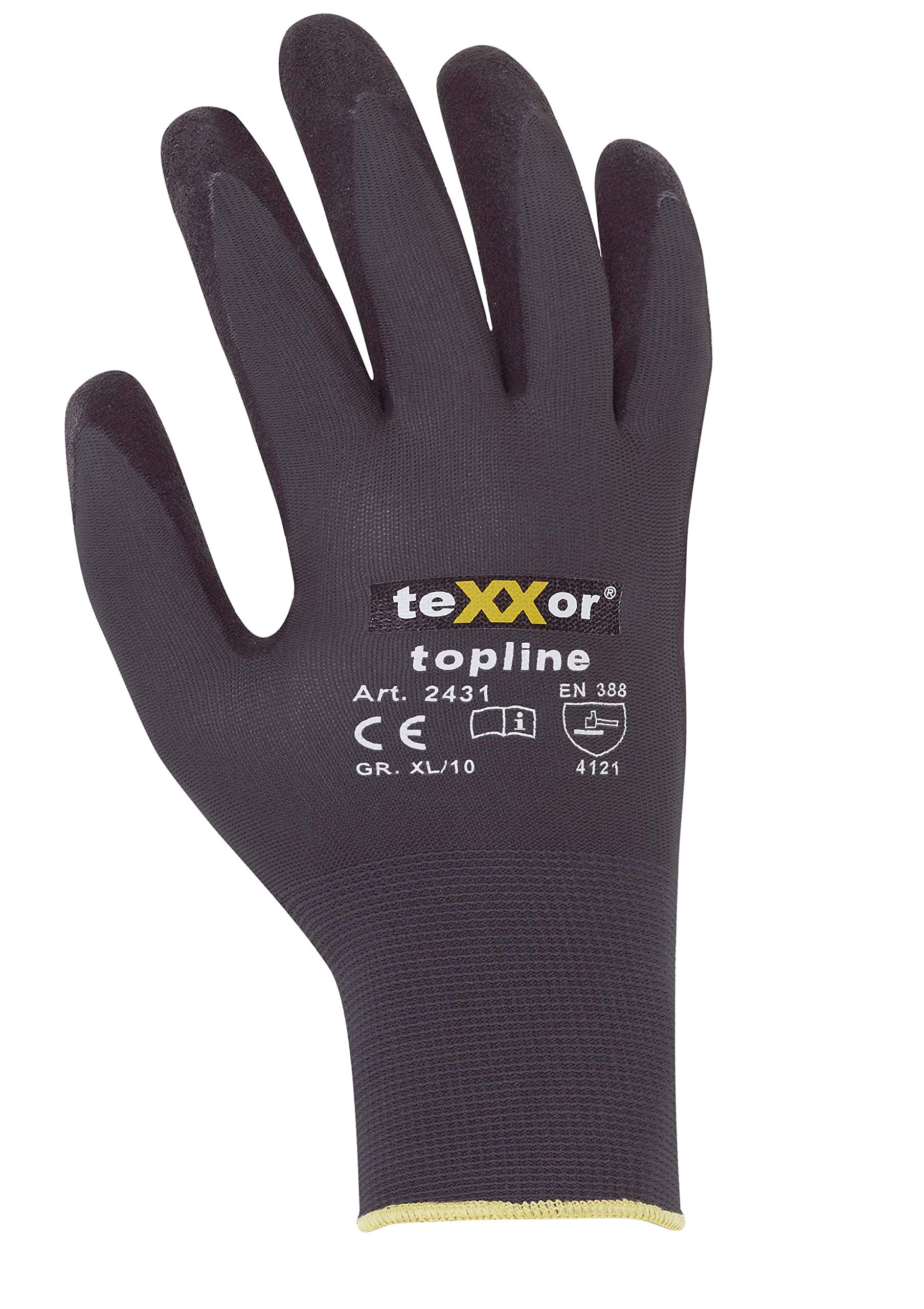(144 Paar) teXXor Handschuhe Nylon-Strickhandschuhe NITRIL BESCHICHTET 144 x grau/schwarz XL/10