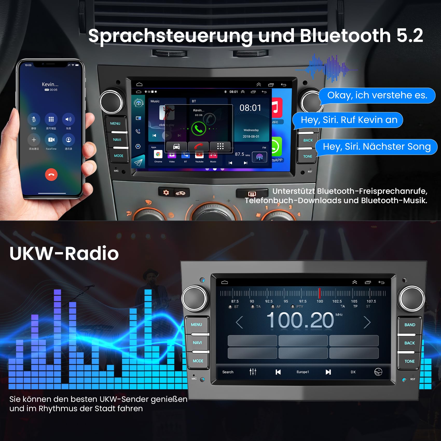 5G WiFi Upgrade Autoradio für Opel Astra Meriva Corsa Antara Vectra Combo Zafira, Touchscreen Opel Radio mit Wireless Carplay Android Auto Sprachsteuerung Bluetooth GPS FM DSP