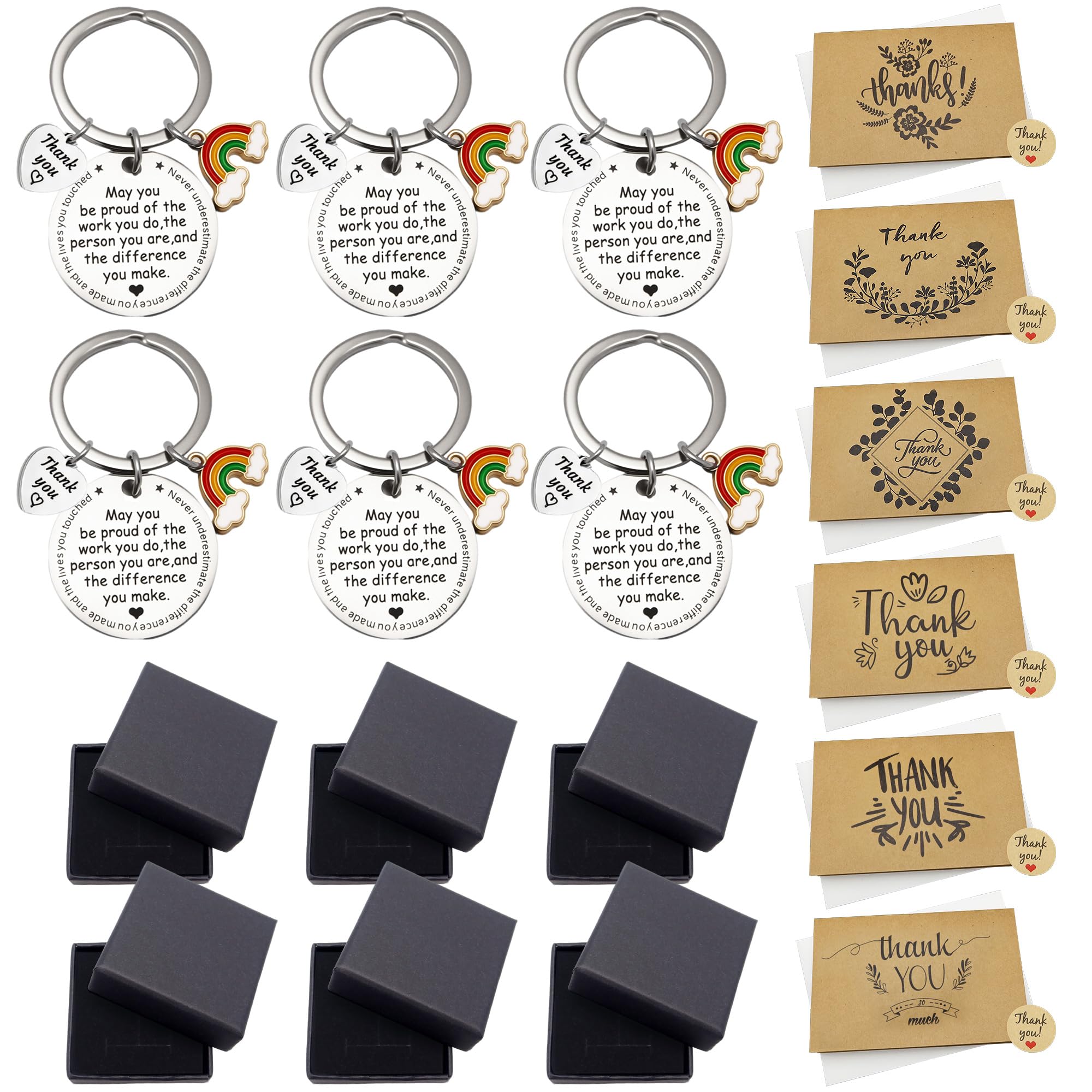 Sundonix Thank You Leaving Teacher Gift - 6 Pack Thankyou Teacher Appreciation Leavers Presents Ideas Cards Envelopes Stainless Inspirational Keyring for Graduation Christmas Xmas