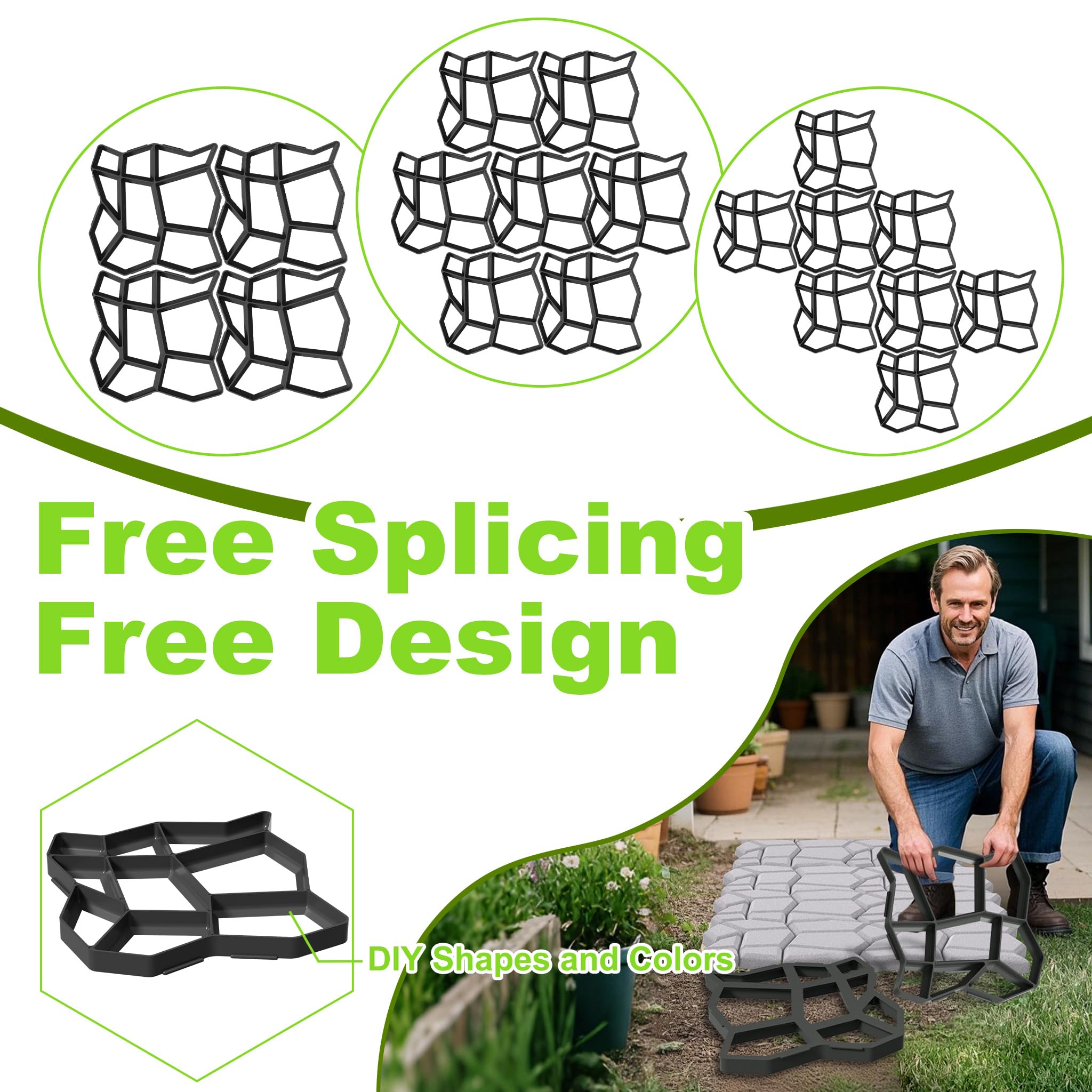 NAIZY 2x Stampo per Calcestruzzo Fai-da-Te per Pietre per Lastricati Nero 9 Griglie Pietre per Lastricati Irregolari 43x43x4cm Plastica, per Sentieri Giardino