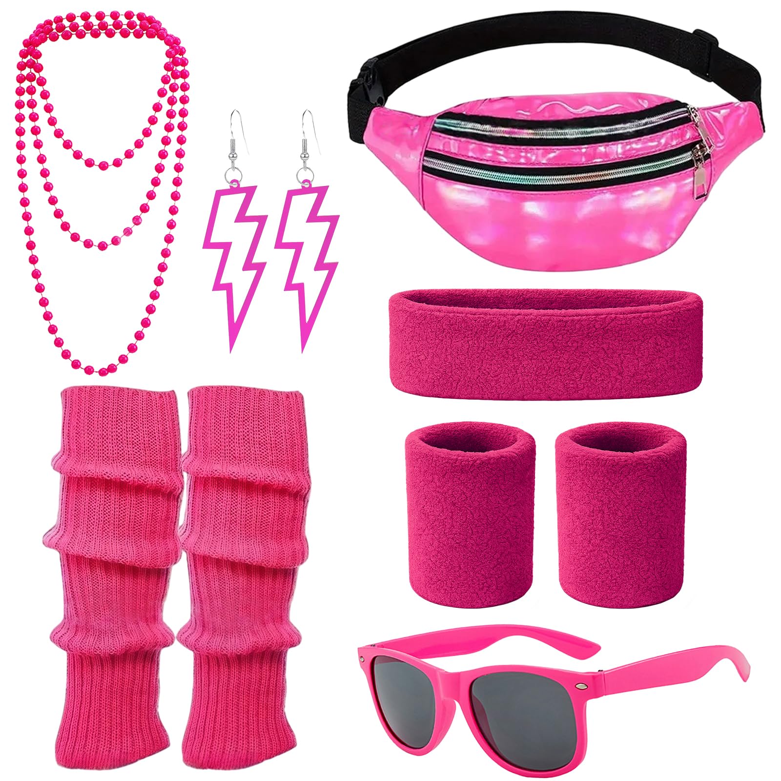 80s Outfit Women's Retro Costume Clothing Accessories 80s 90s Clothing Costume Accessories Headband,Bracelets,Leg Warmers,Earrings,Belt Bag and Glasses for Carnival Neon Party (7