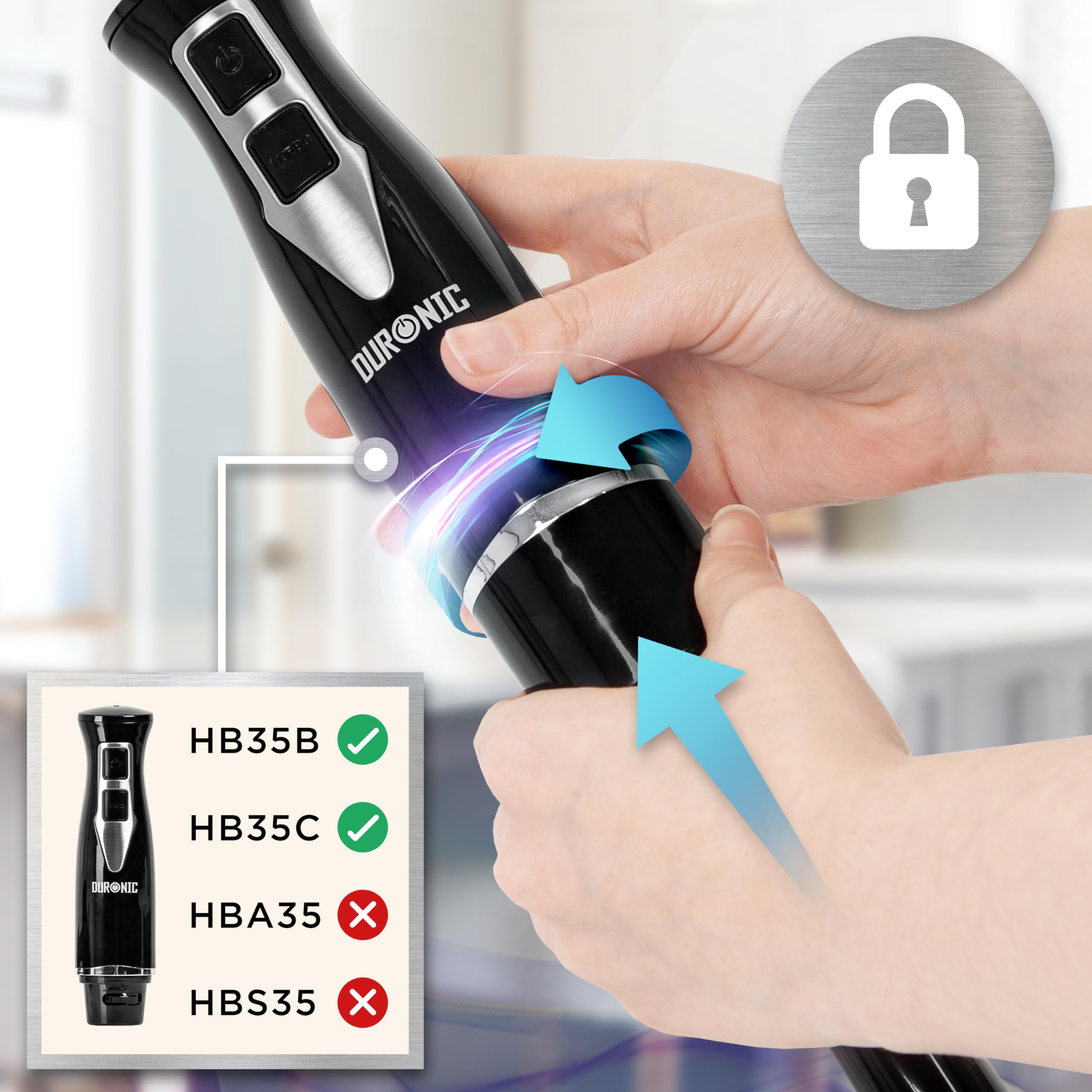 Duronic HBA35 Akcesoria do blendera ręcznego HB35B lub HB35C szatkownica, trzepaczka, ubijaczka do ziemniaków i pojemnik 600 ml