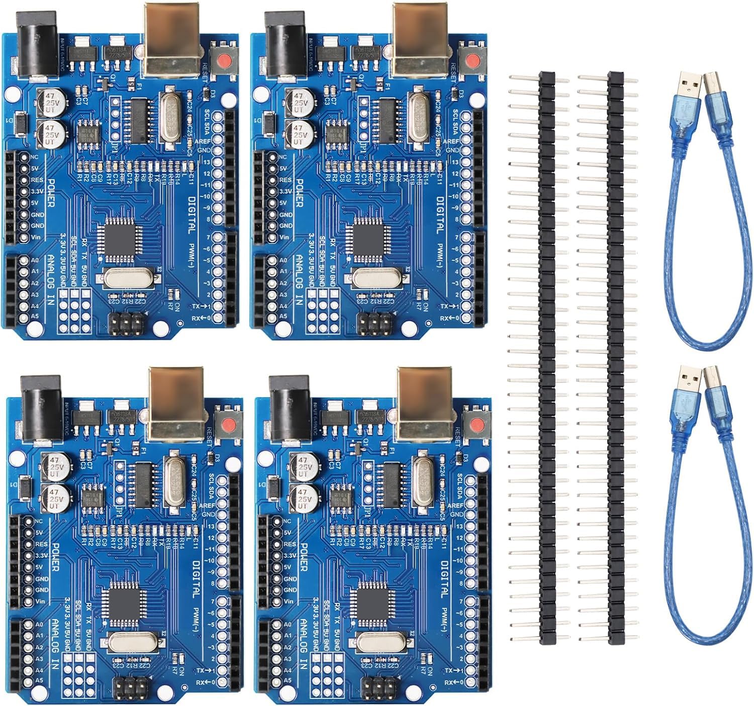 Rev3 Conseil de Développement avec 328 Microcontrôleur Binghe 4 pièces Rev3 Carte avec USB Câbles 16 MHz 2 KB pour Les projets électroniques Compatible avec Arduino