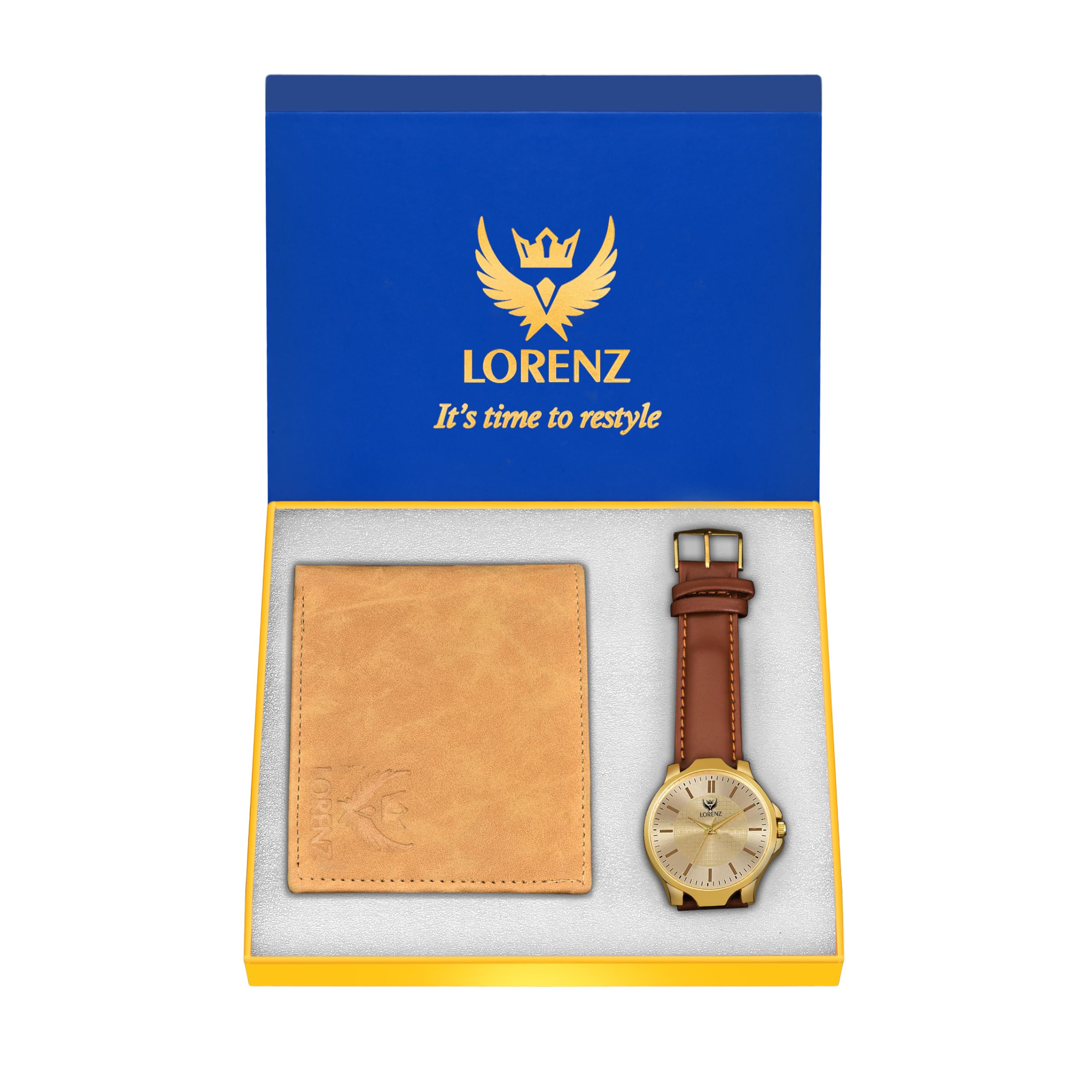LORENZAnalog Golden Dial Watch & Tan Wallet Combo for Men- CM-305WL-31, Brown, strap