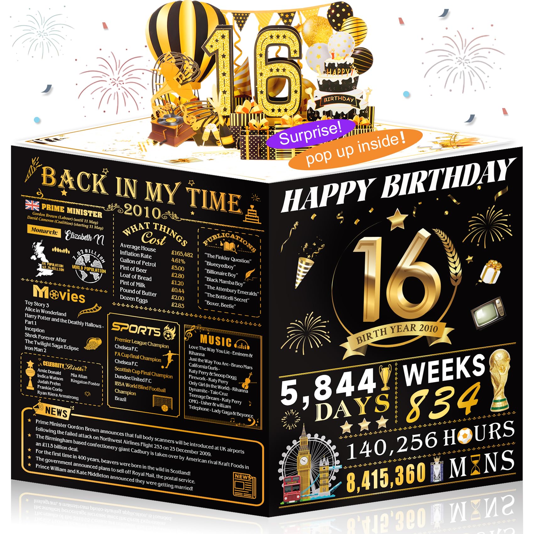 16th Birthday Card for Girl Boy Son Daughter, Big Pop Up 16th Birthday Cards for Grandson Granddaughter, Back In 2010 Funny 16 Year Old Birthday Decorations โ image 1