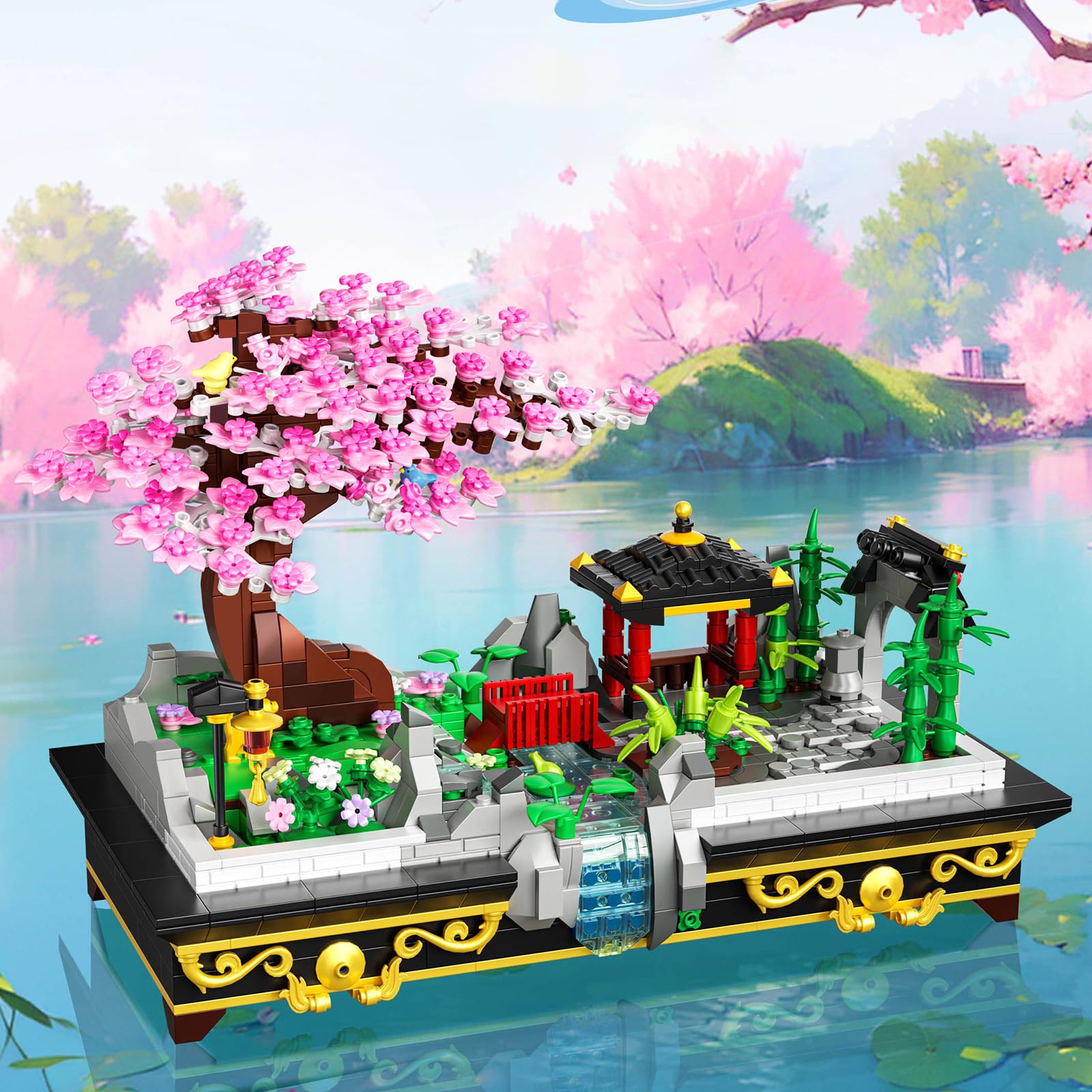 Kit di costruzione per bonsai a fiori di ciliegio - Mini mattoncini da costruzione - Kit di modellazione creativa - Fiori di ciliegio - Collezione botanica per adulti, bambini a partire