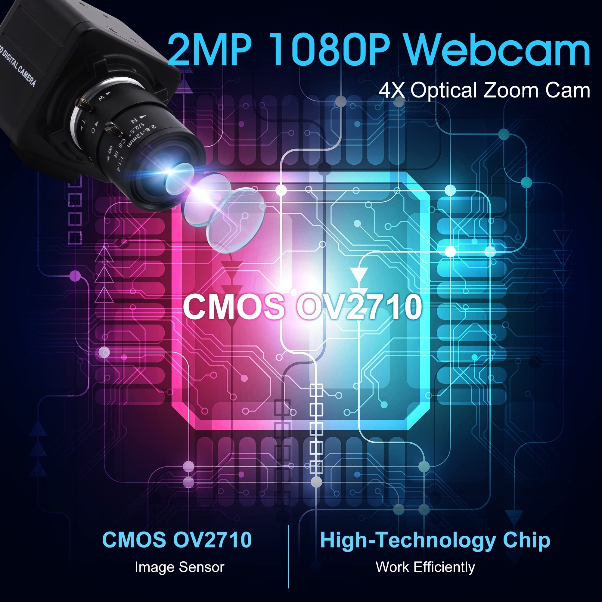 G Caméra USB à focale variable 100 fps - Zoom optique 4x - Webcam 2,8-12 mm - Zoom manuel 2 MP - Caméra CMOS OV2710 - Télécaméra vidéo 1080P - Pour Windows Linux Mac