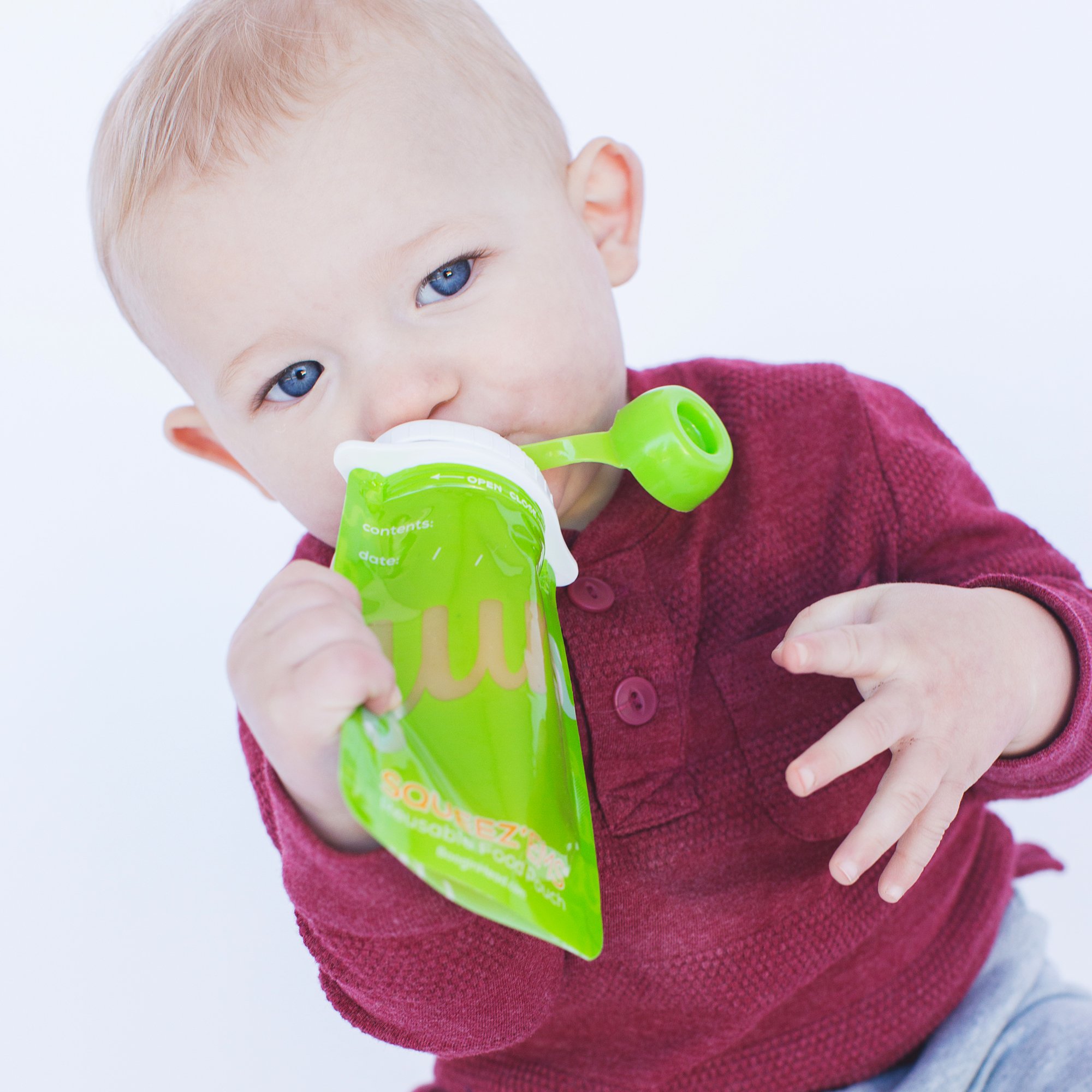 BooginHead Baby Toddler Squeez'Ems Puree Pouches, Dishwasher Safe YUM! Green/White