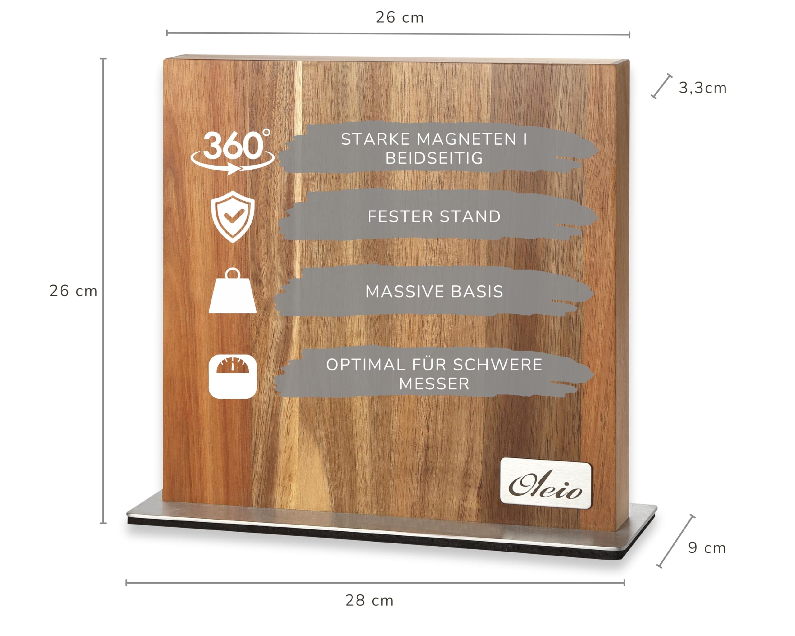 Ceppo portacoltelli magnetico senza coltello, girevole a 360° in legno di acacia con inserto in setole, blocco in legno per coltelli da cucina
