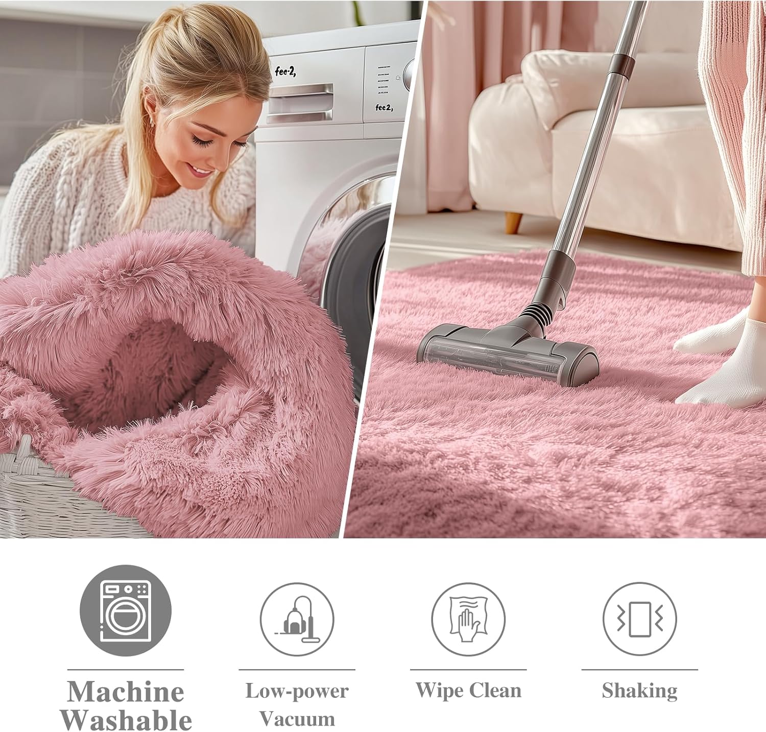 OLANLY Pale Pink Round Rugs for Bedroom - Machine Washable, 2 ft Circle Area Rugs for Living Room, Soft and Fluffy Shaggy Carpet for Teen Girls and Boys, Nursery Rooms, Dorms, Home Decor Aesthetic thumbnail