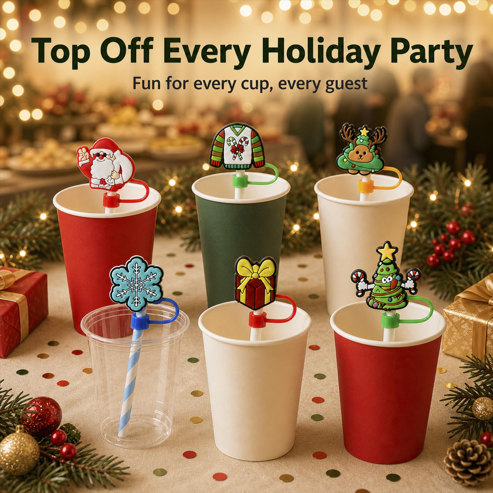 Christmas Straw Toppers - Festive Drinkware Accessories -2