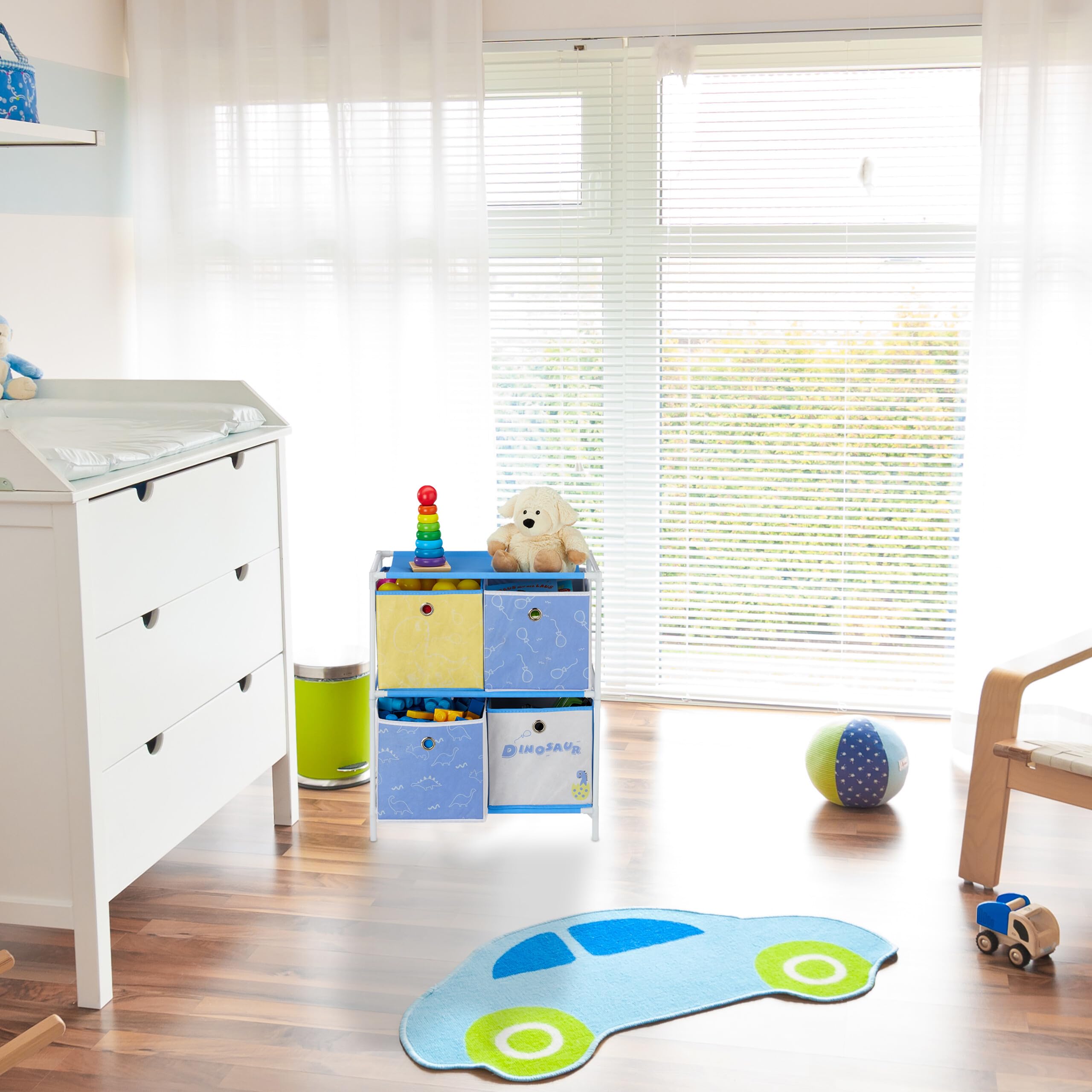 Relaxdays 3 Scatole, Scaffale, Bambini & Bambine, Design-Dinosauro Armadio Cameretta Hbt 89 X 27.5 X 30 Cm, Colorato, Vello, Ferro, Plastica, 89 X 27.5 X 30 Cm