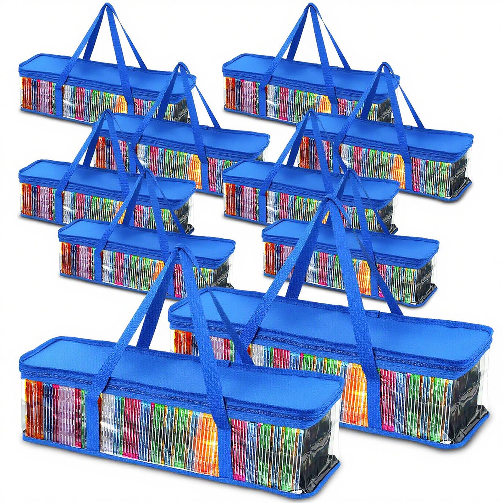 Woanger 10 custodie trasparenti in PVC per CD, DVD, resistenti all'acqua, con manici e cerniera, organizer trasparente per album e videogiochi, colore: blu
