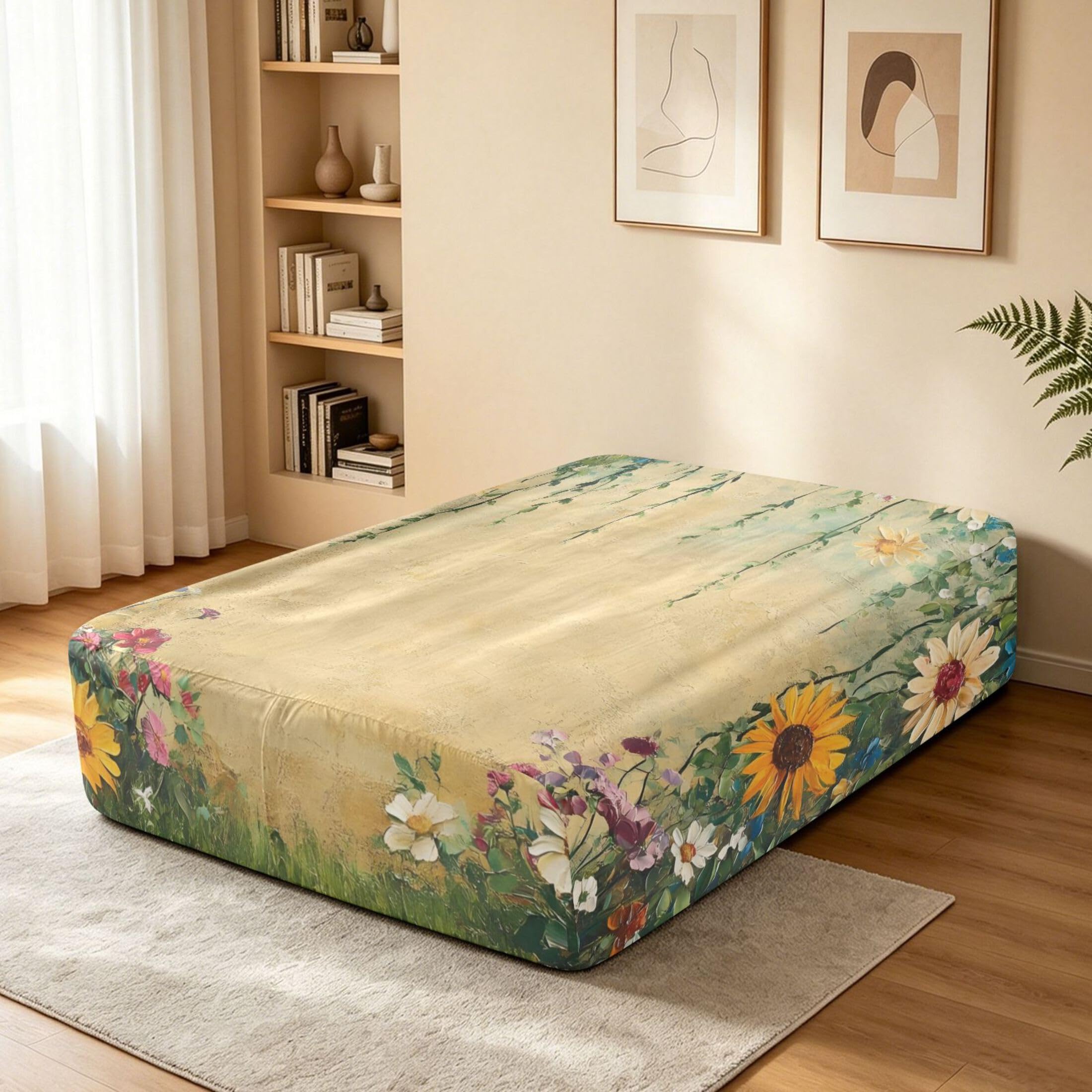Garden Wildflowers Sábana bajera individual para colchón de aire, bolsillo extra profundo de 24 pulgadas, funda suave y transpirable con apertura de válvula de cremallera para cama de aire