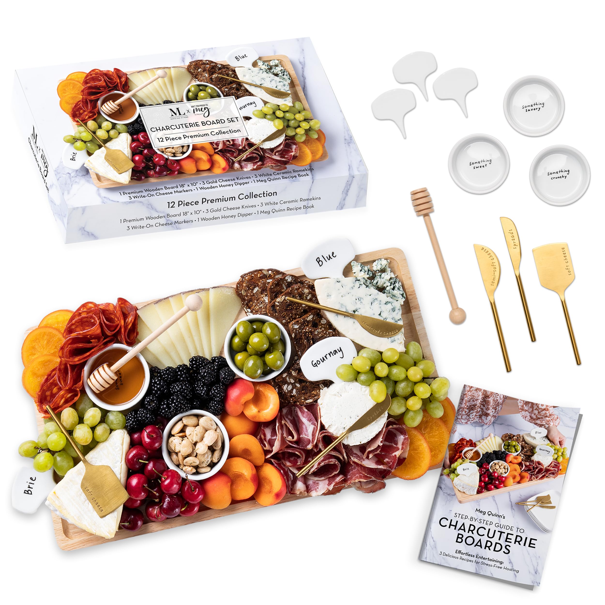 Charcuterie Board Gift Set by Meg Quinn - Cheese Board with Charcuterie Board Accessories: Charcuterie Board Set for a House Warming Gift, New Home, Wedding Gift, Couples Gift for Christmas. 12 Pcs