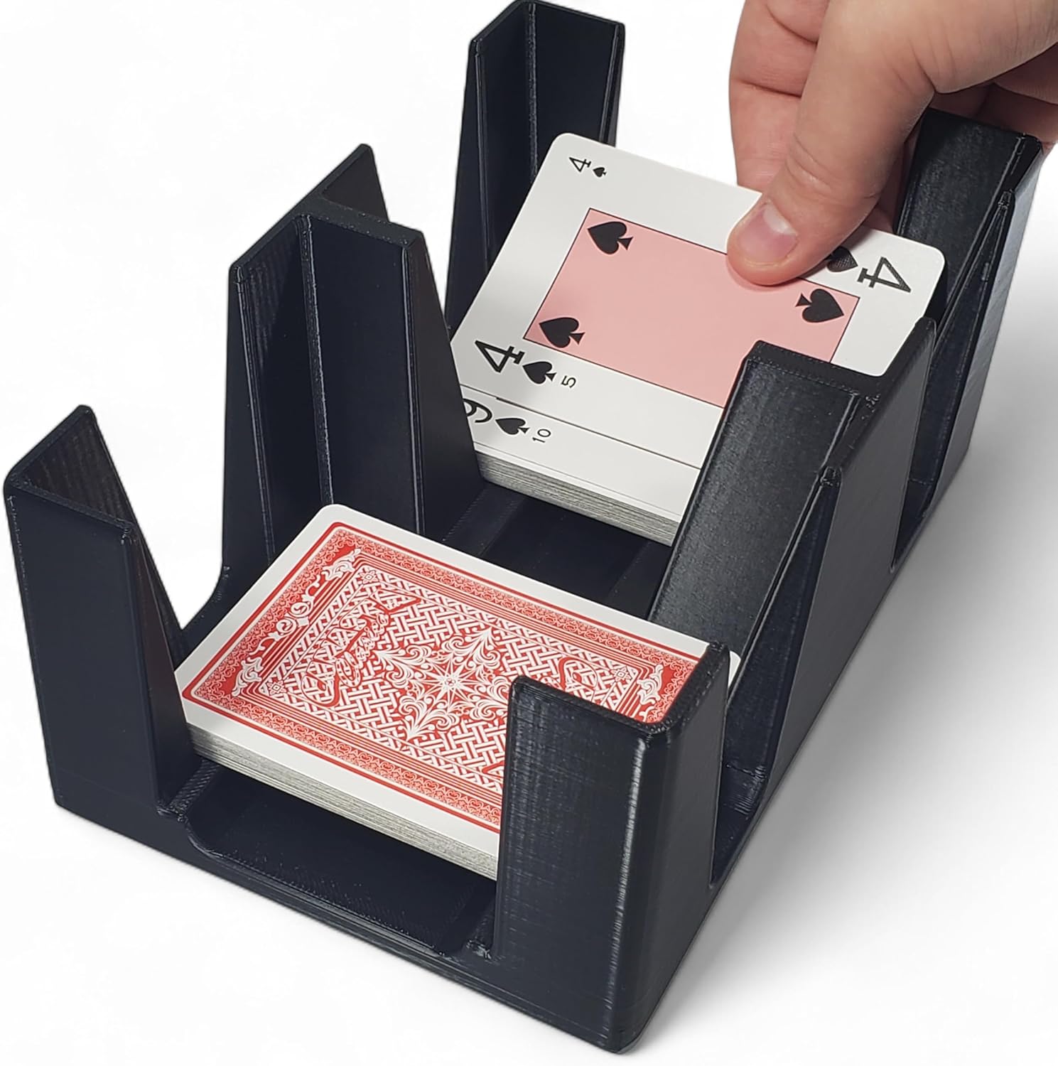 Nine Deck Revolving Plastic Playing Card Tray, Holds 3 Decks in Each Bay - Rotating or Swivel Design with Felt on Bottom - Used for Draw/Discard Games - Made in USA (Black)