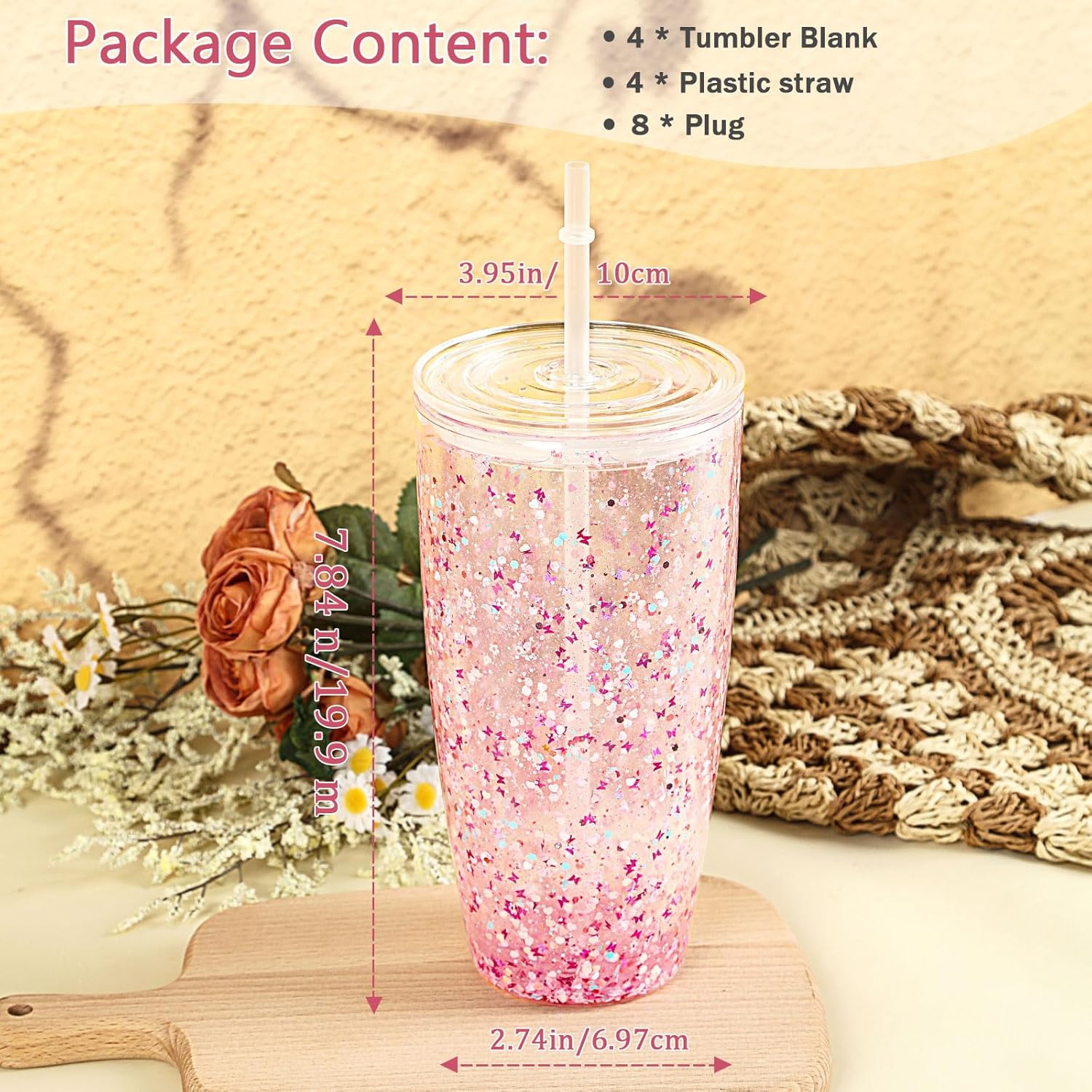 24 Oz Acrylic Snowglobe Tumbler, 4 Pack Pre-Drilled Double Wall Plastic Snowglobe Cup for Glitter Snow Globe DIY - Image 4