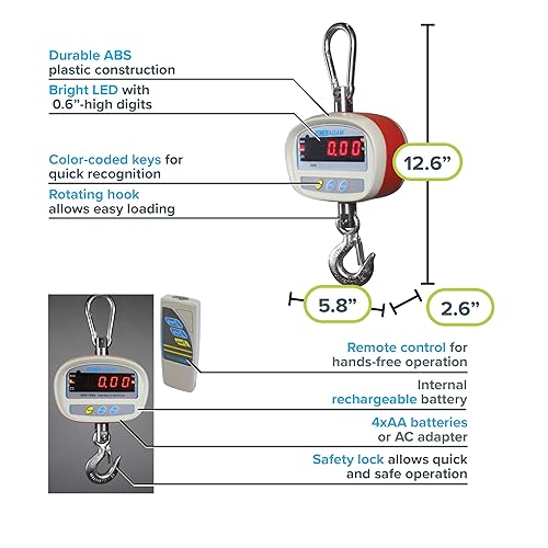 Miniatura 3 de Adam Equipment Escala de grúa SHS 300a, capacidad de 300 lb150 kg, legibilidad de 0.05 lb0.02 kg