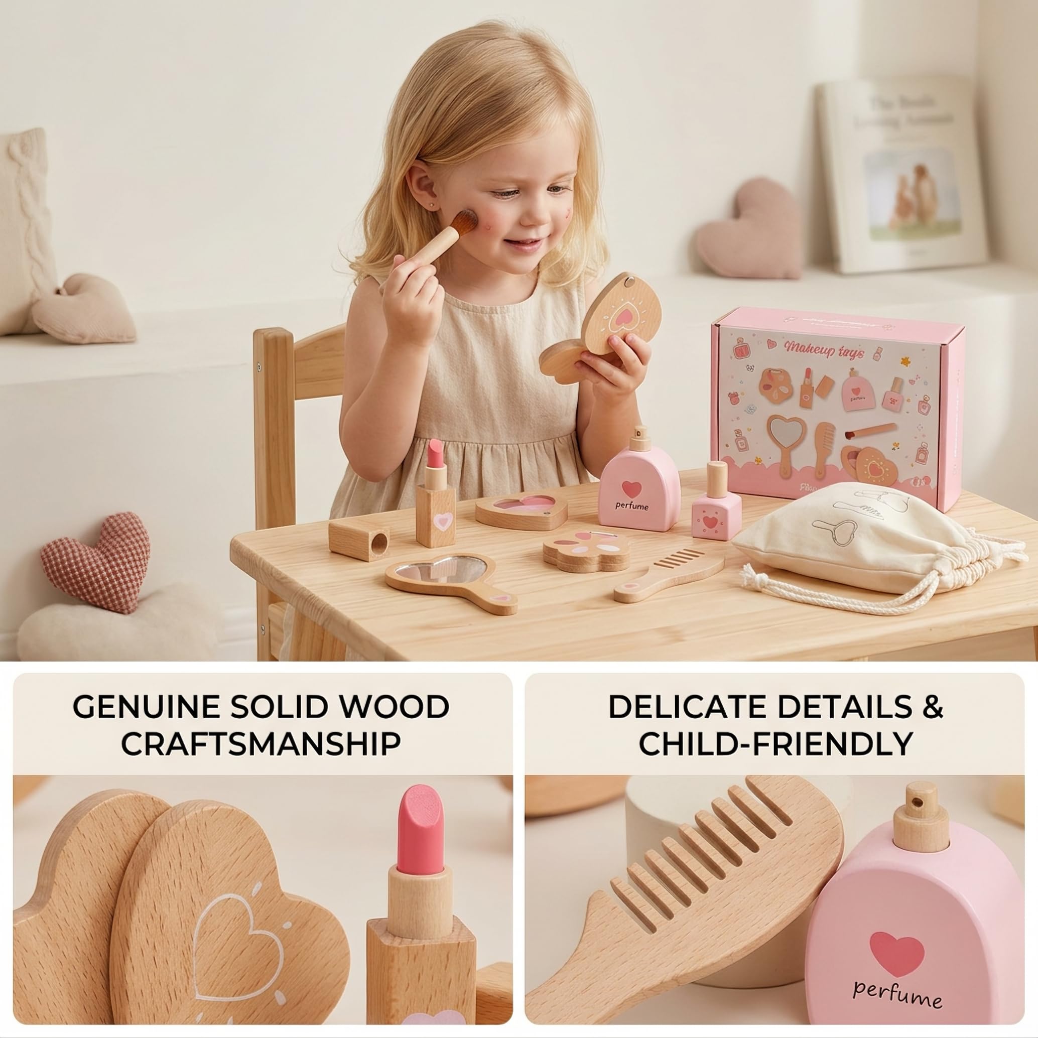 Juego de Juguetes de Maquillaje de Madera, Maquillaje Realista para niños
