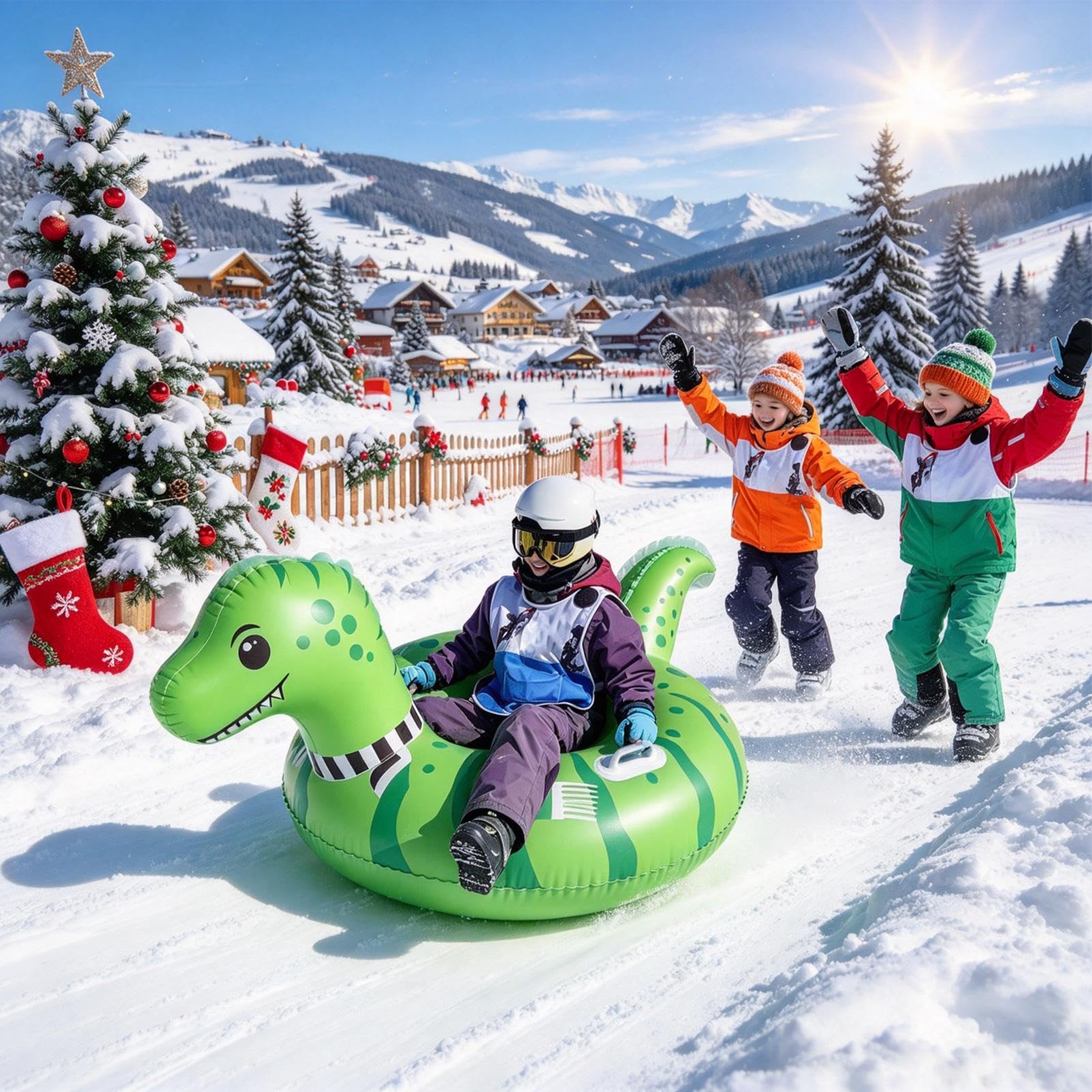Slitta Neve Giochi invernali dinosauro cartoon per slitta con maniglie