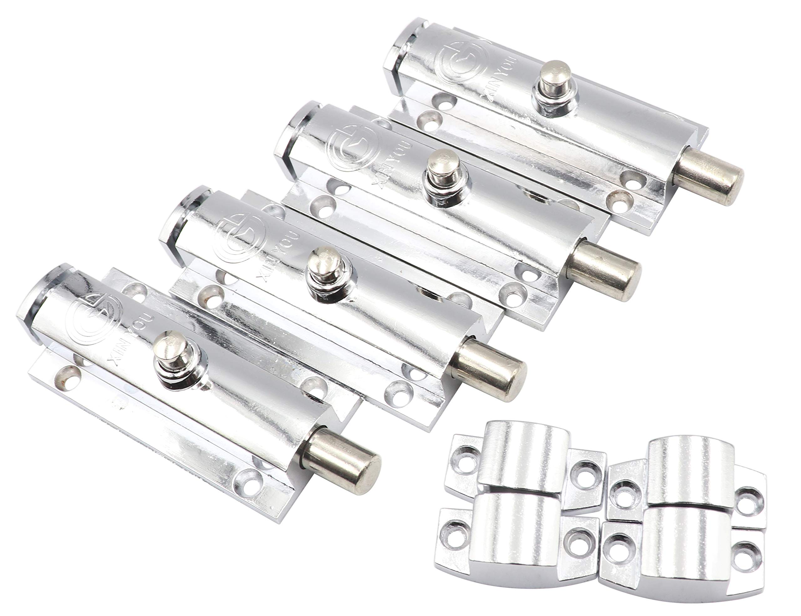 LBY 4pcs 3.46'' Barrel Bolt Latch, Zinc Alloy Spring-Loaded Door and Window Latch, Metal Lock Barrel Bolt with Spring Mechanism, Zinc Alloy