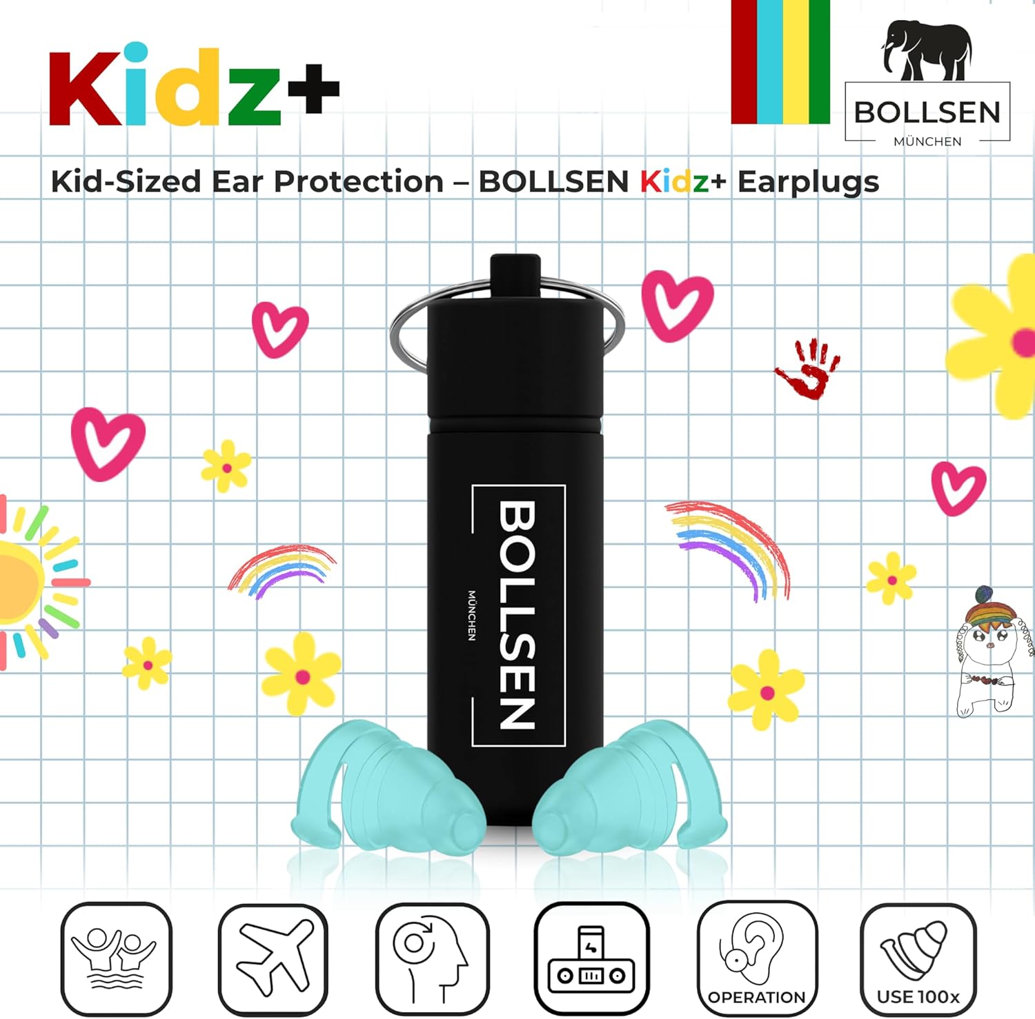 BOLLSEN Earplugs for Kids – 24 dB SNR Noise Reduction & Waterproof Earplugs for Swimming, Sleeping, Travel & School – Soft, Reusable Silicone Children’s Ear Protection with Safe, Comfortable Fit (1)