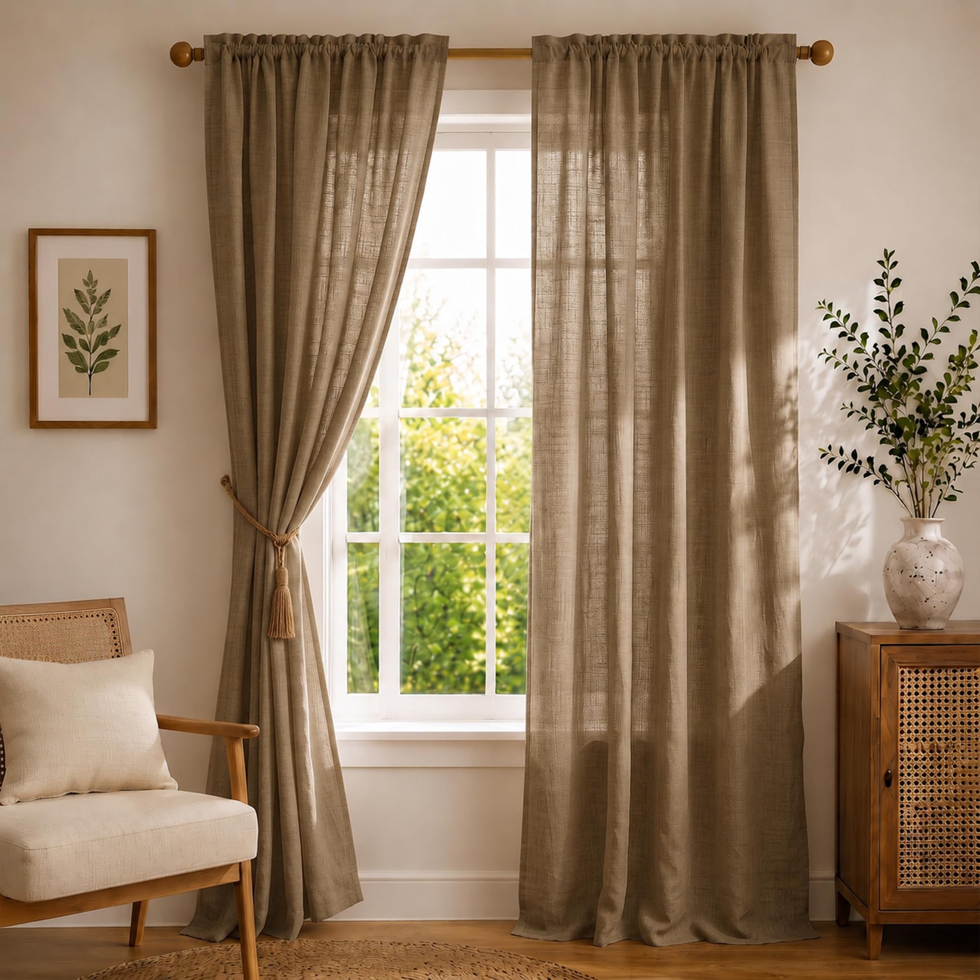 HOMEMONDE Customize Sheer Curtains Set of 2 - Light Filtering Transparent Curtain with Top Rod Pocket - Dark Brown