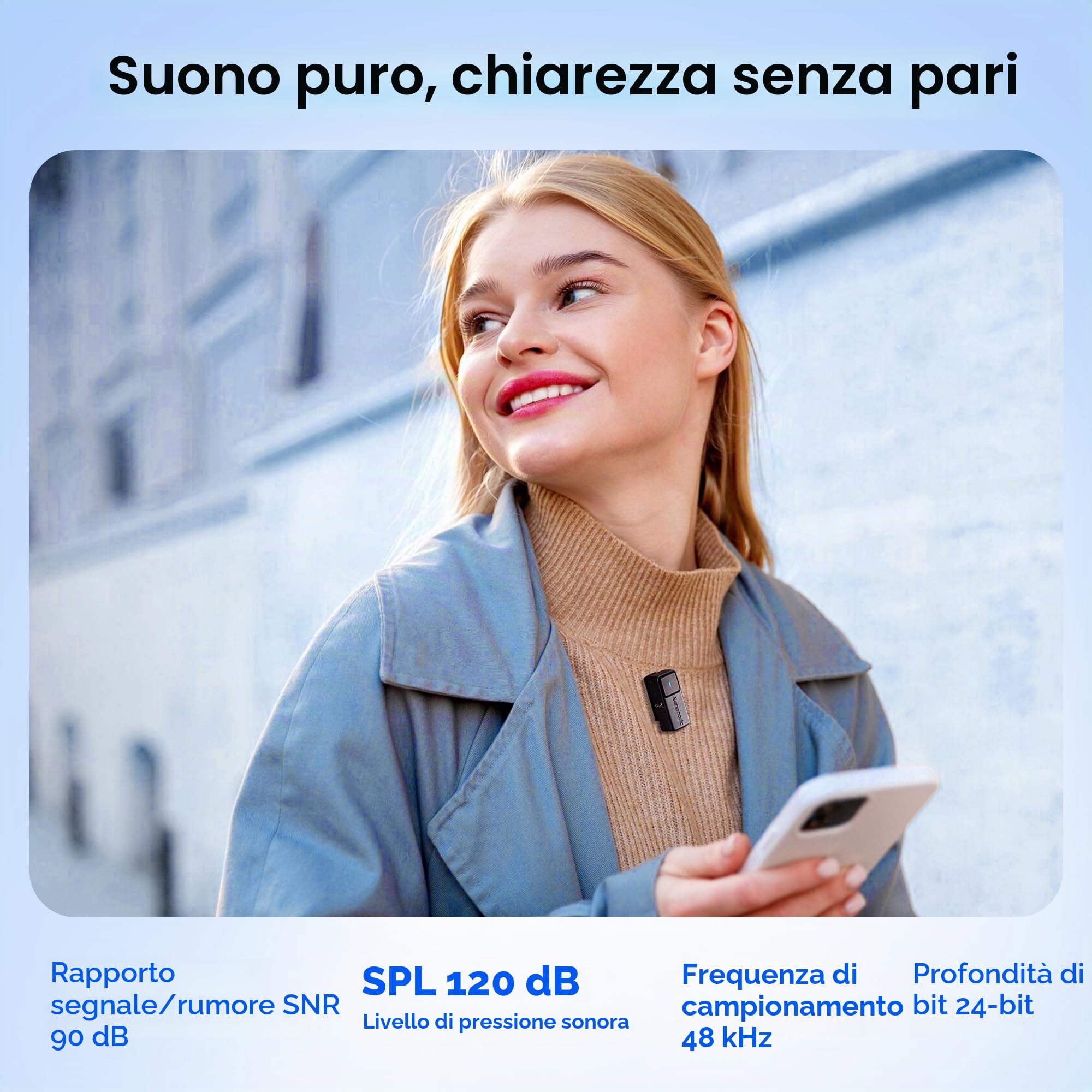 Saramonic Microfono lavalier wireless per iPhone Android (2TX + USB-C RX + custodia di ricarica), cancellazione del rumore, 300 m, mini microfono per Tiktok Youtube Live Stream interviste, podcast