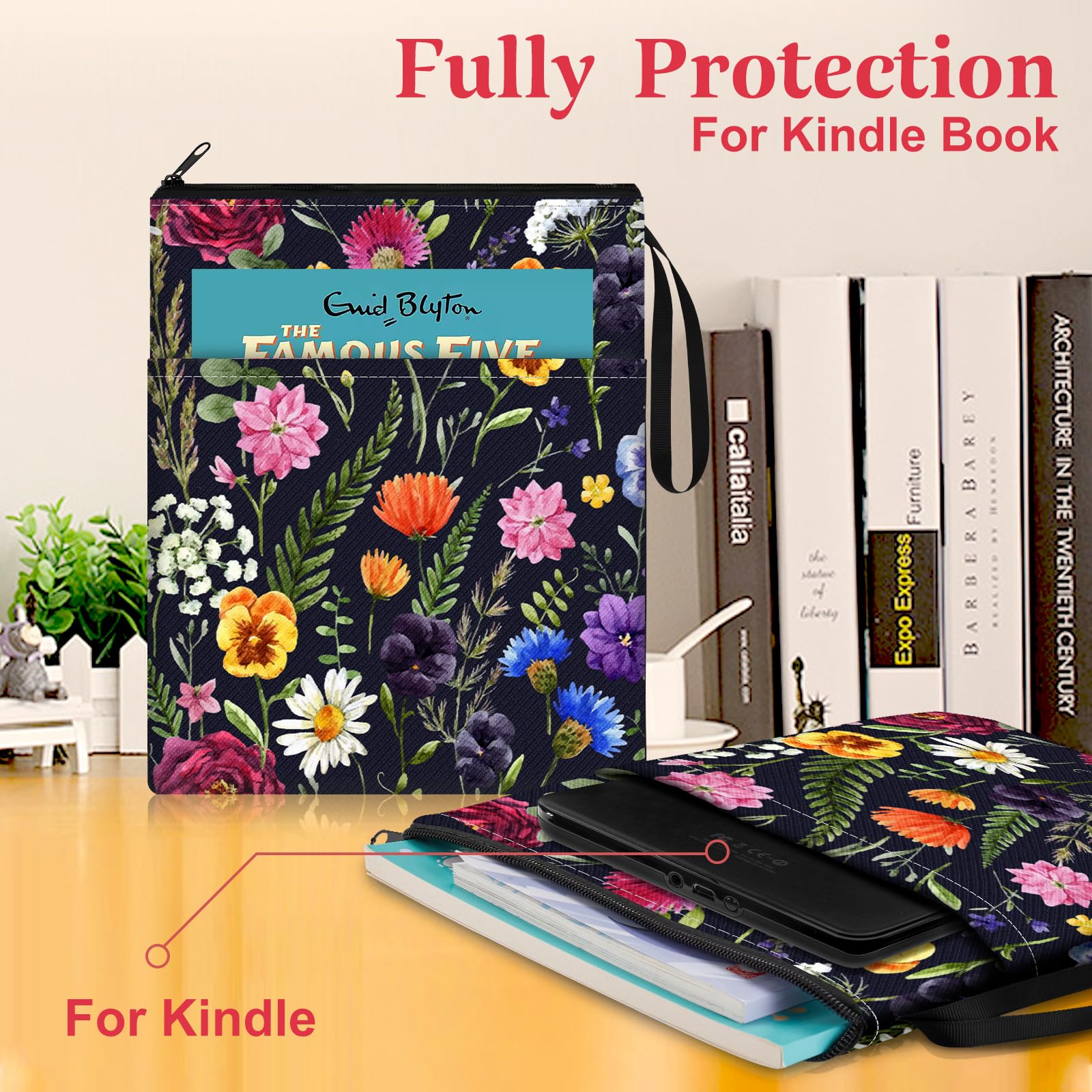 Slohif Etui na książki pokrowiec na okładkę książki z zamkiem błyskawicznym urocza książka Beau Booksleeve małe duże woreczki botaniczne na okładkę twardej okładki książki akcesoria do czytania dla