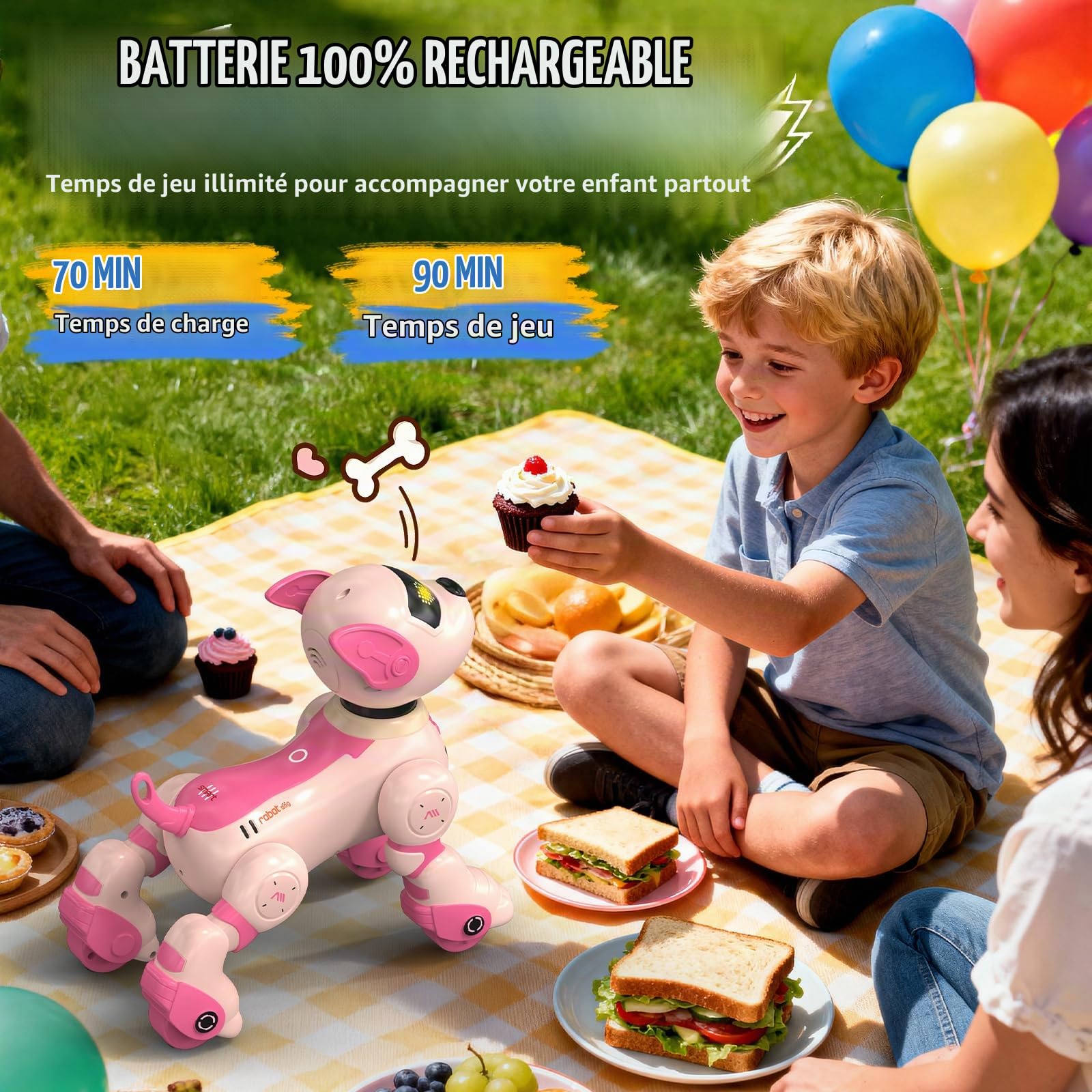 Chien Robot, Télécommande Chien Robot Interactif pour Enfants, Programmable, Contrôle Vocal (Anglais Uniquement) et Contrôle Gestuel, Robot Chien Intelligent Cadeaux pour Garçons Filles