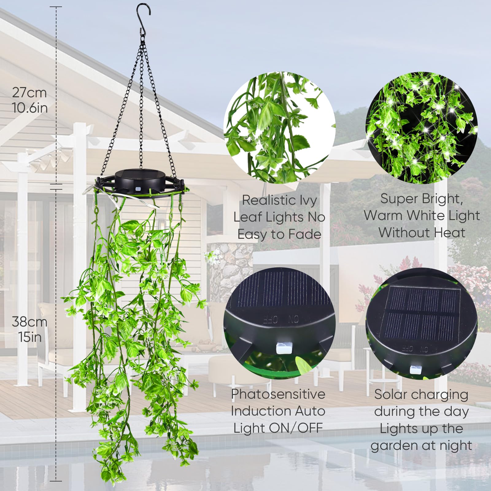 Lanterne Solari da Esterno, Confezione da 2 Perline di Salice Artificiale Foglia di Salice per Esterni da Giardino, IP65 Luci Solari da Giardino, per Esterni Giardino per Veranda