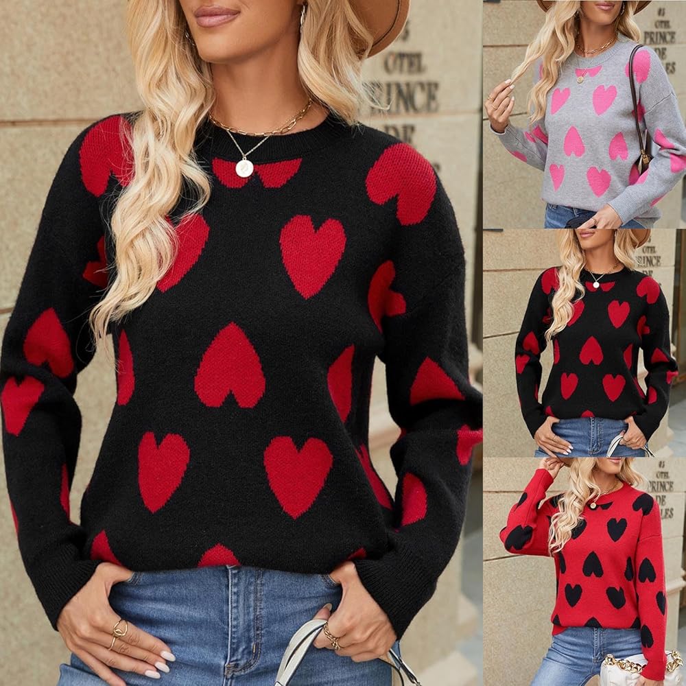 Amazon.com: HGps8w Women's Heart Sweater Loose Crewneck Cute