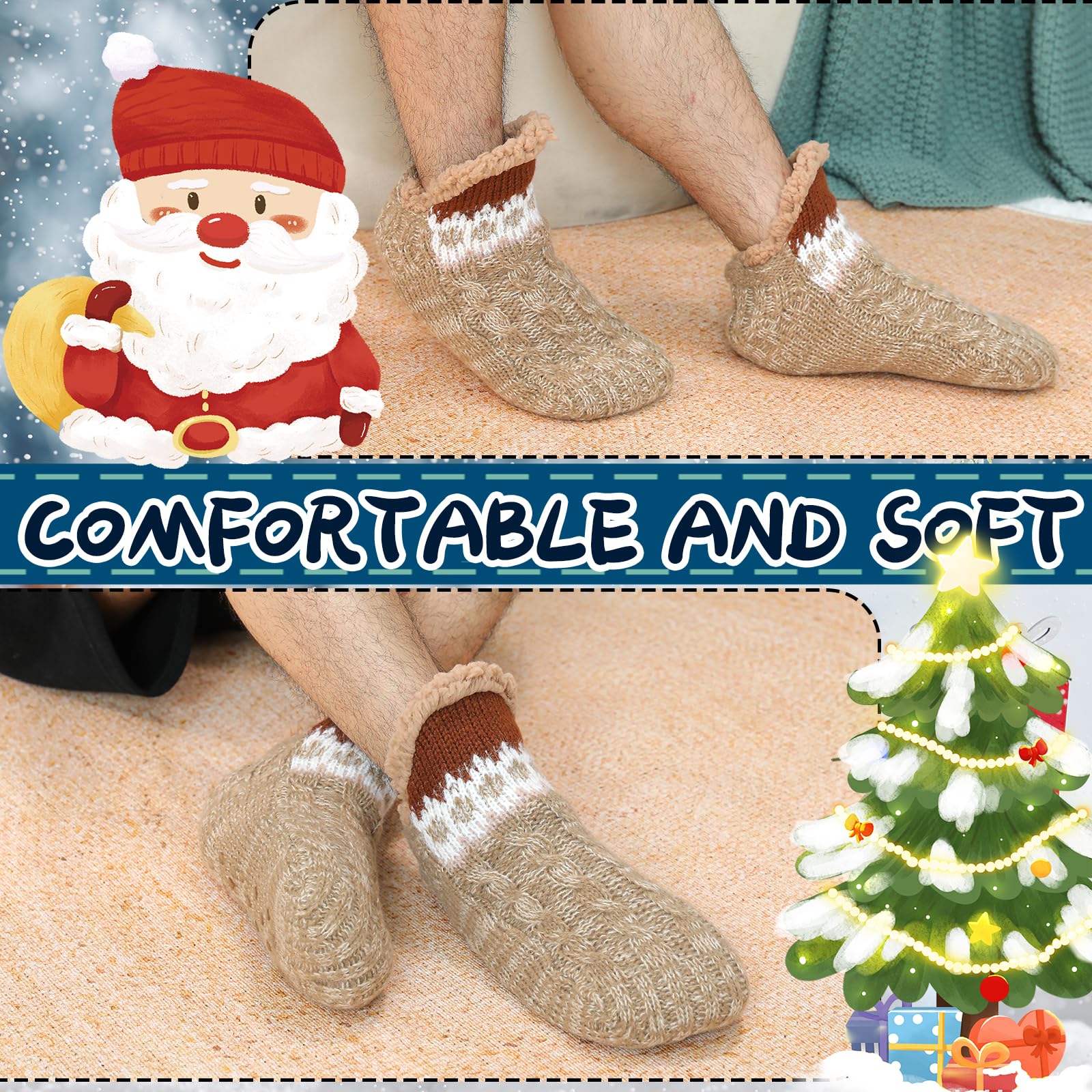 Calcetines Antideslizantes Hombre Calcetines para hombre con forro polar para el invierno cálidos y con suela antideslizante