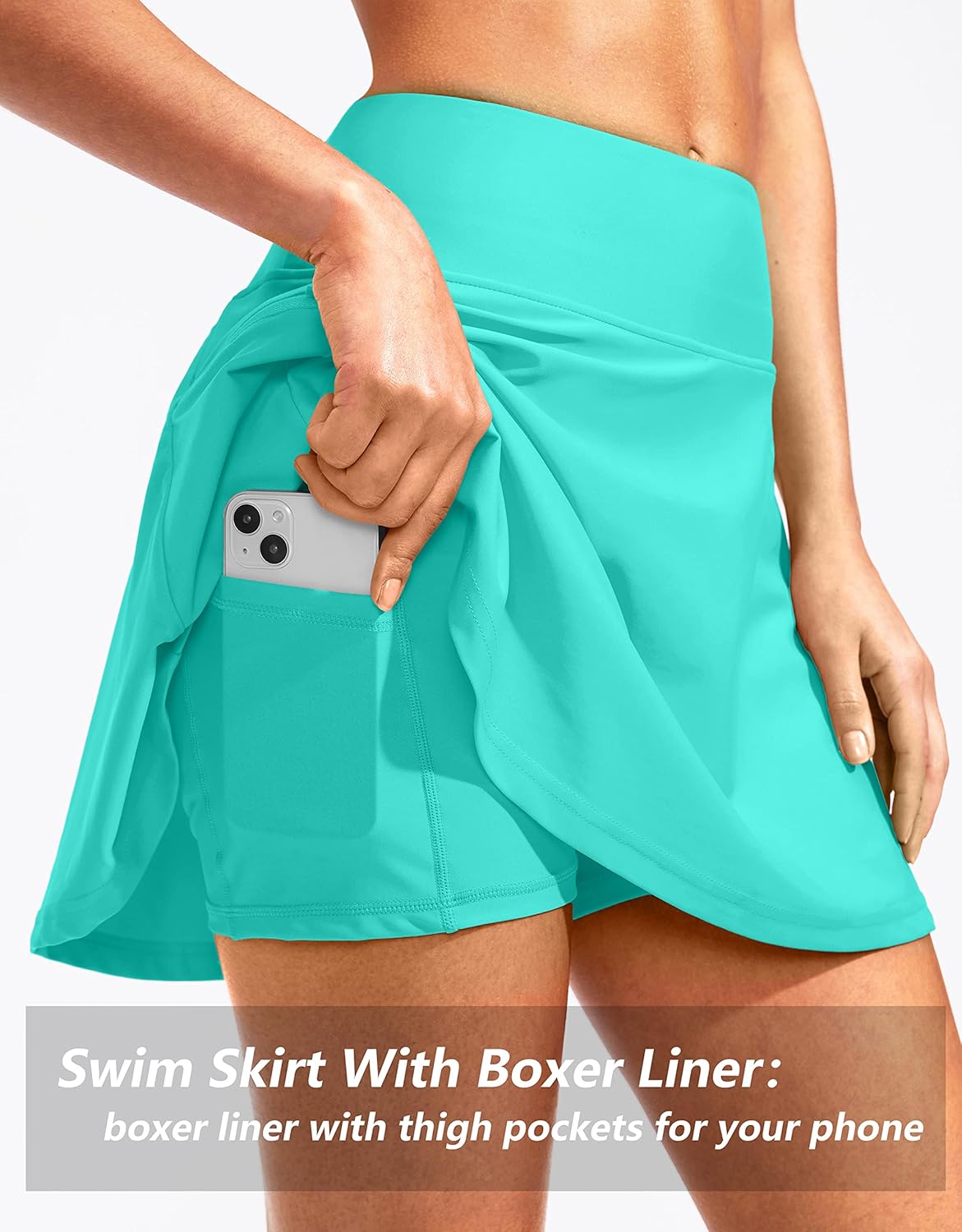 Kayrth Women's High Waisted Swim Skirt with Zipper Pockets Tummy Control Bathing Suit Swimsuit Tankini Bottoms - Image 4