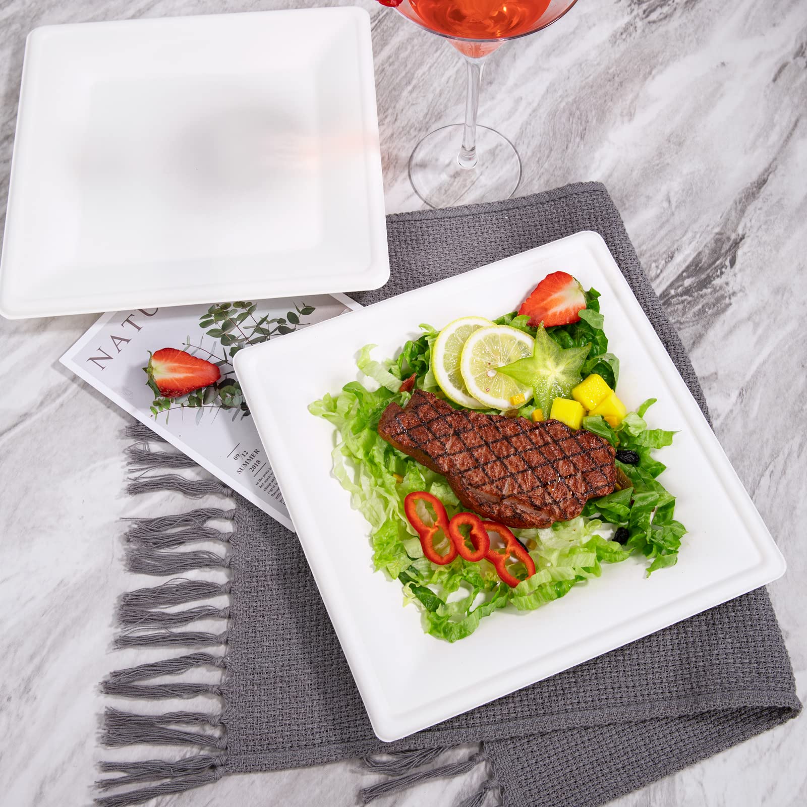 Birchio Lot De 125 Assiettes En Carton 100 % Compostables (25,4 Cm