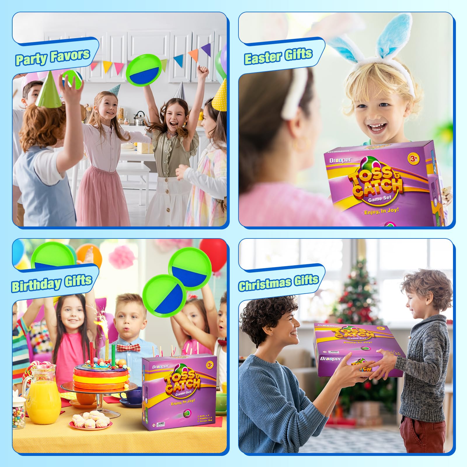 Toss and Catch Ball Game Set - Classic Kids Outdoor Indoor Activity Toys - Great Games for Beach Pool Yard Camping - Sticky Paddle Ball Toy Gift for Toddlers Boys Girls 3 4 5 6 7 8 9 10 11 12 Year Old