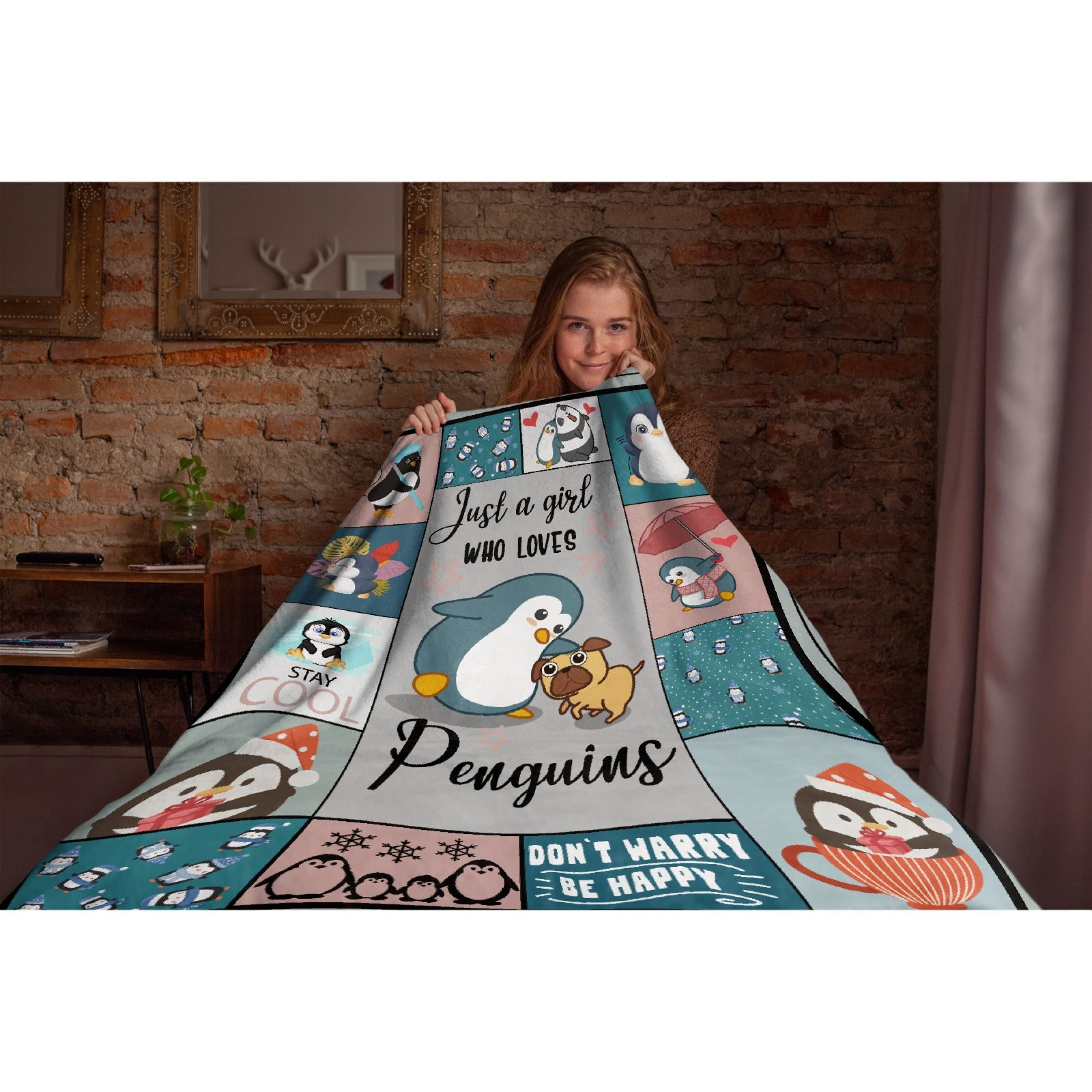 Thuswarm Cute Penguin Collage Flannel Throw Blanket Warm Cozy Soft ...