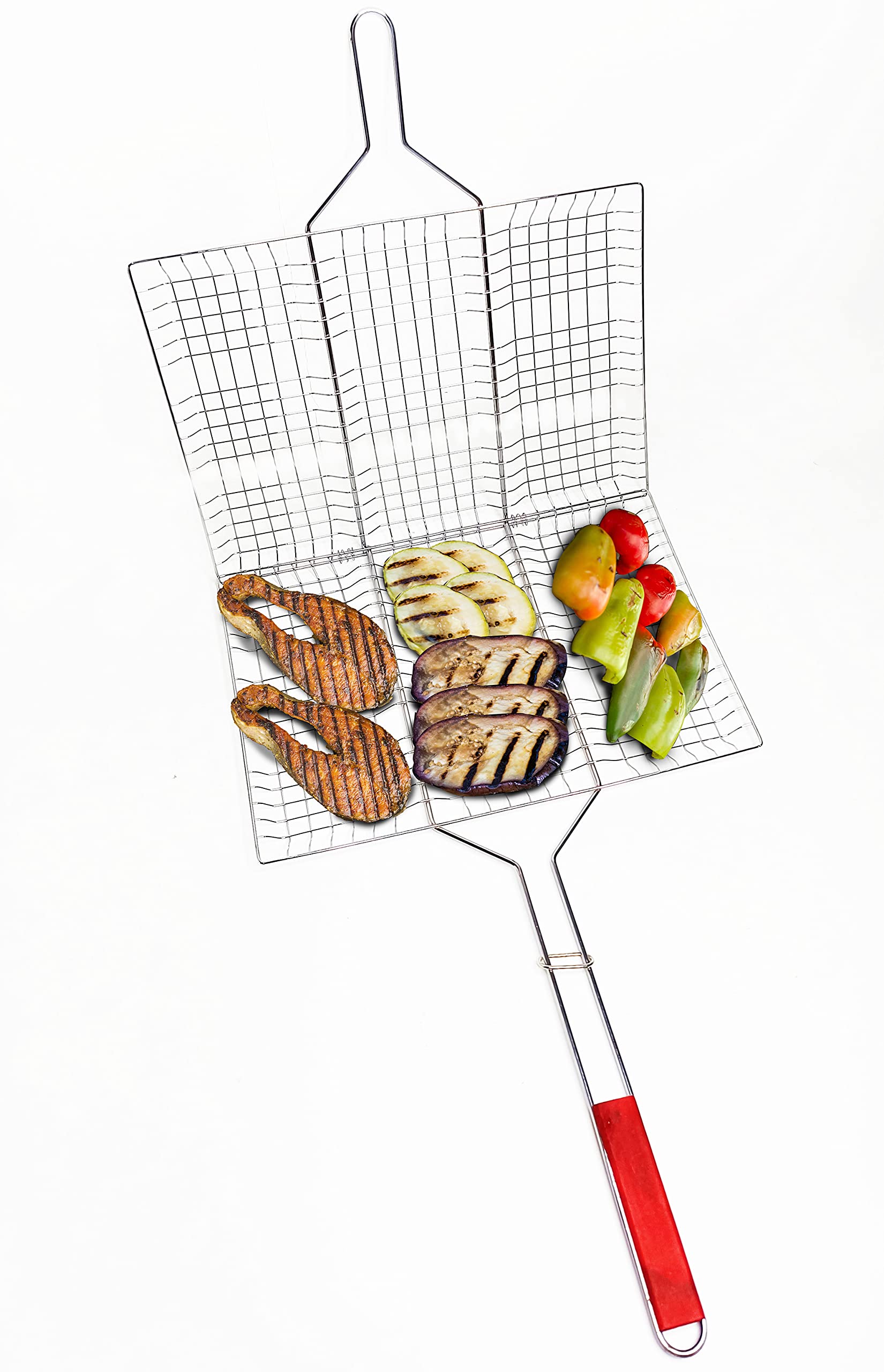 IBELL Y131A Square Charcoal Barbeque Grill Net with Handle for Vegetables, Camping Outdoor Fish Grill Net & Meat Grilling Cooking Tool Home Outdoor Kitchen Tool (Silver)